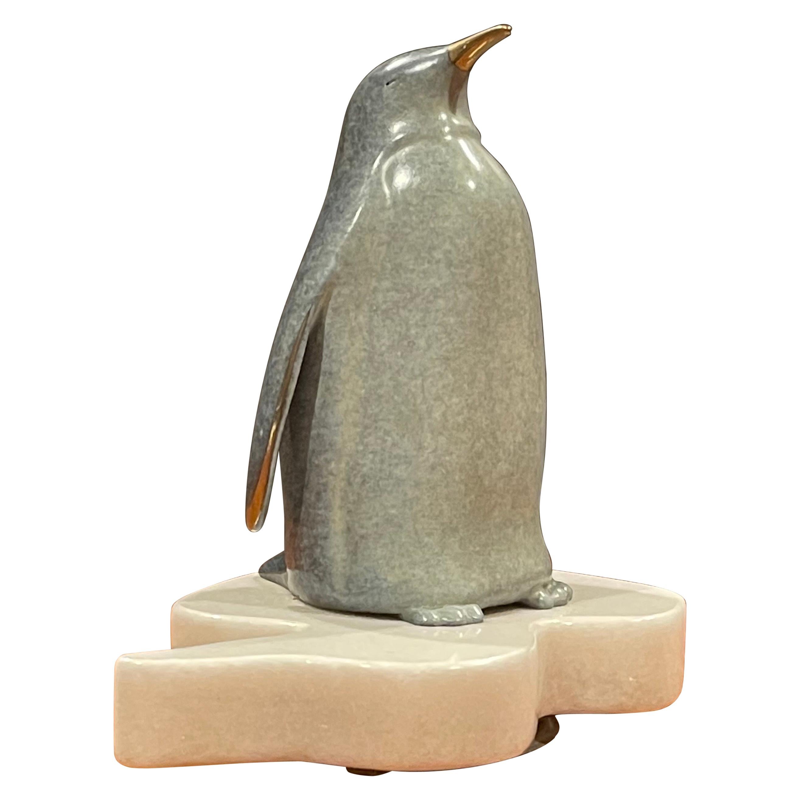 Whimsical Bronze Penguin Sculpture on Rotating Marble Base by Scott Hanson