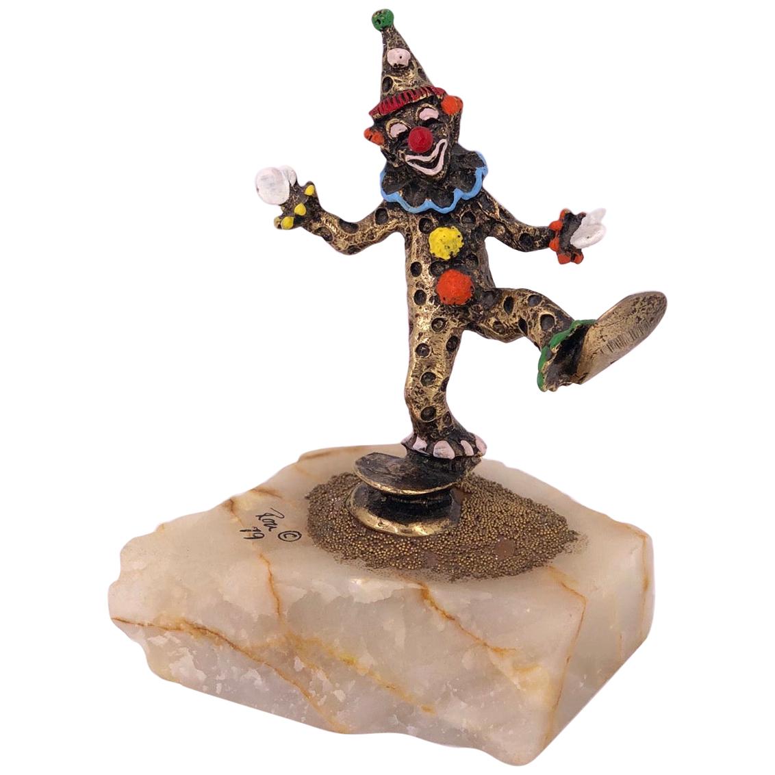 Whimsical Bronze Sculpture with Enamel Highlights Signed by Ron Lee