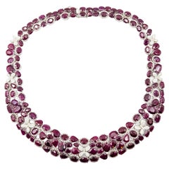 Whimsical Burmese Ruby & Diamond Butterfly Collar Necklace