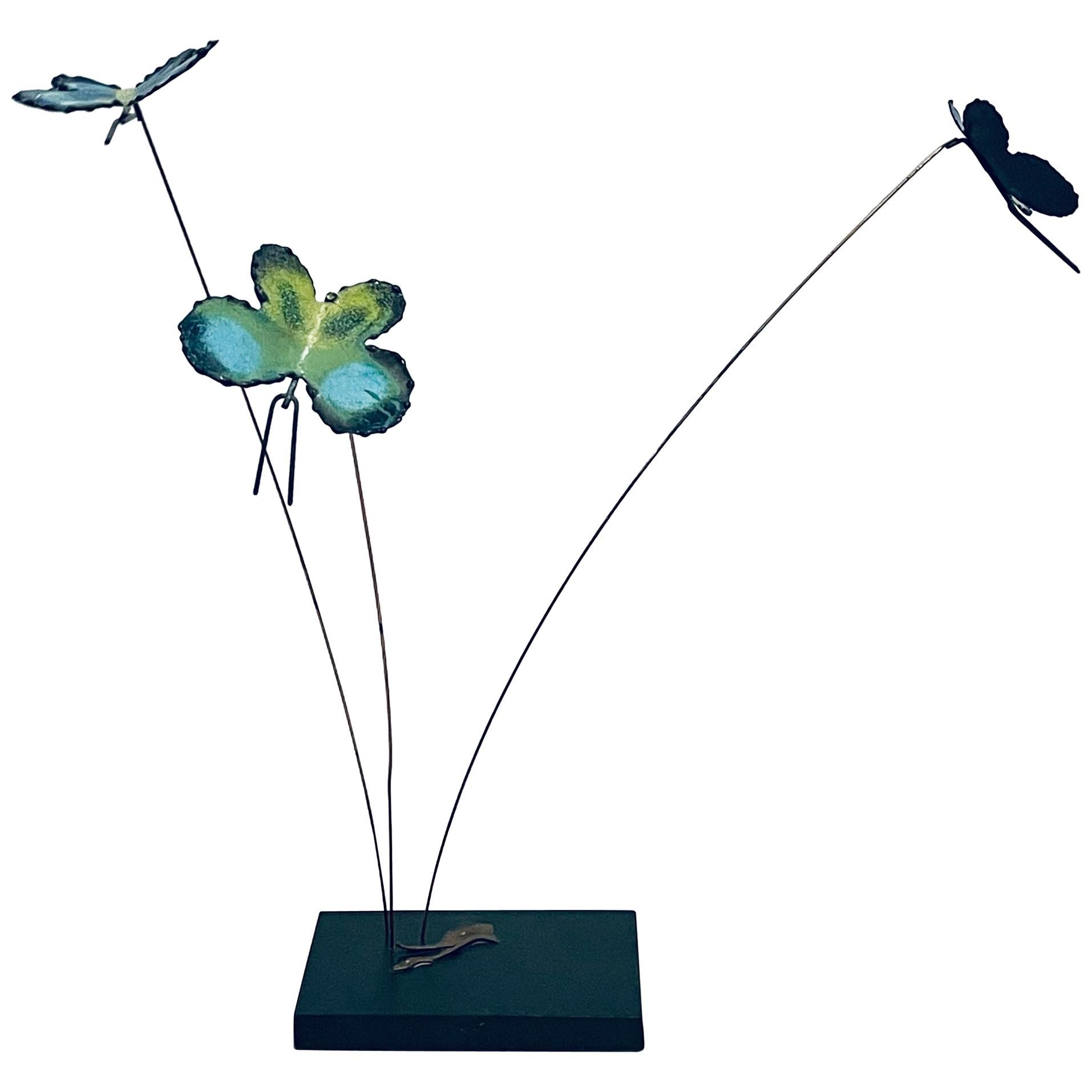 Whimsical Butterflies Kinetic Sculpture in Enameled Copper by Curtis Jere