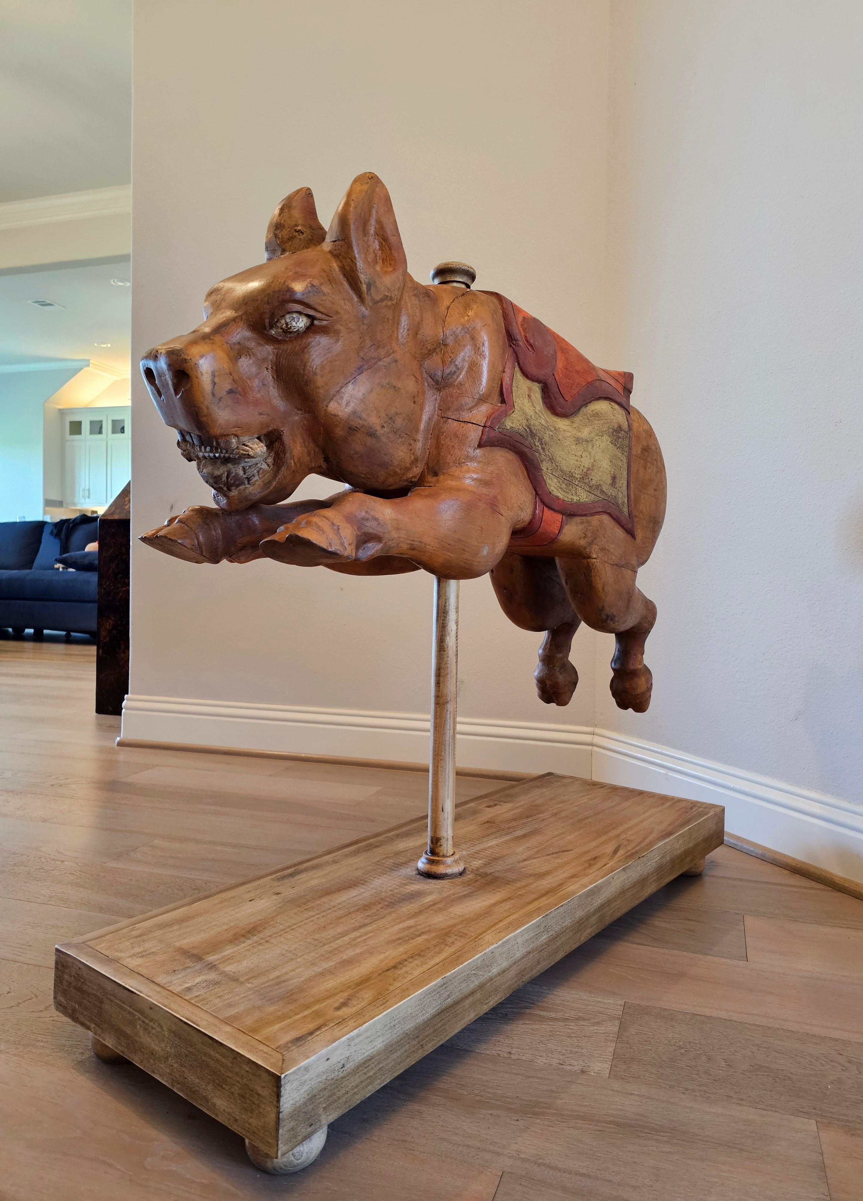 Hand-Carved Whimsical Carousel Pig Carnival Ride Mexican Attrib Higareda Brothers