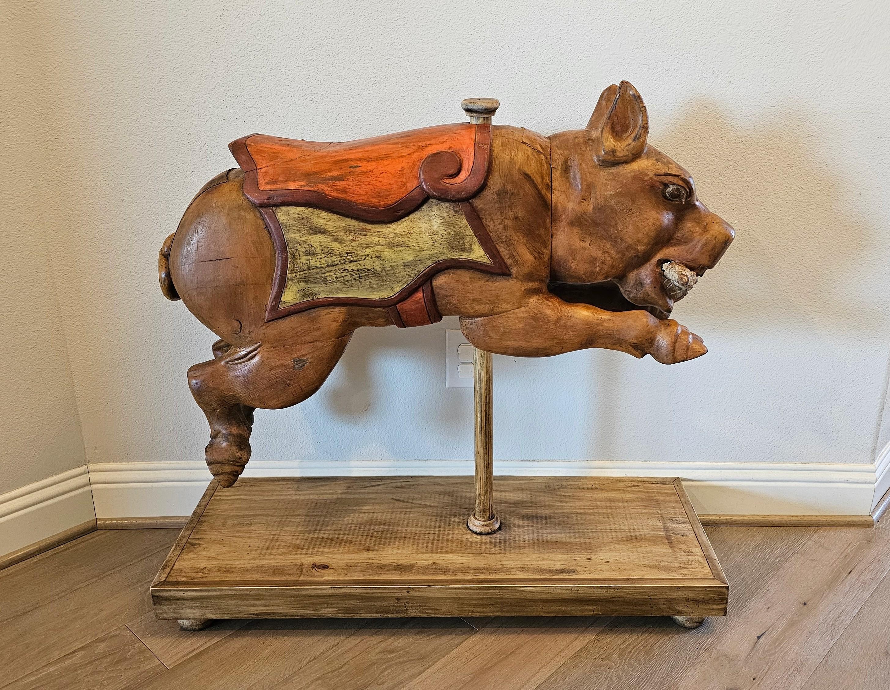 Whimsical Carousel Pig Carnival Ride Mexican Attrib Higareda Brothers In Good Condition For Sale In Forney, TX