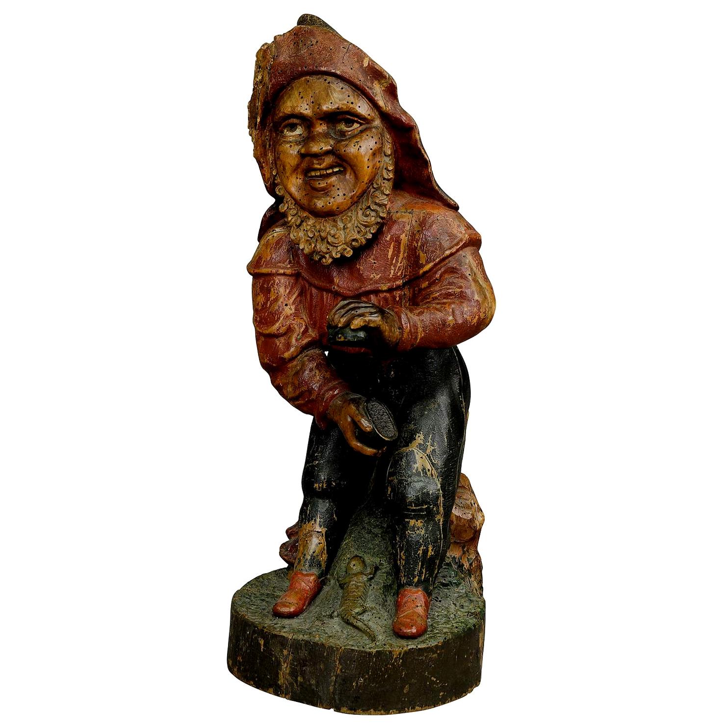 Whimsical Carving of a Dwarf with Snuffbox, 19th Century