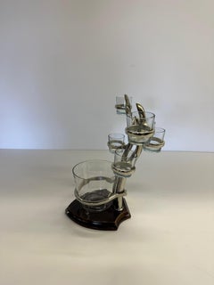 Whimsical Cast Aluminum Ice Bucket with Antler Motif Stand and Matching Glasses