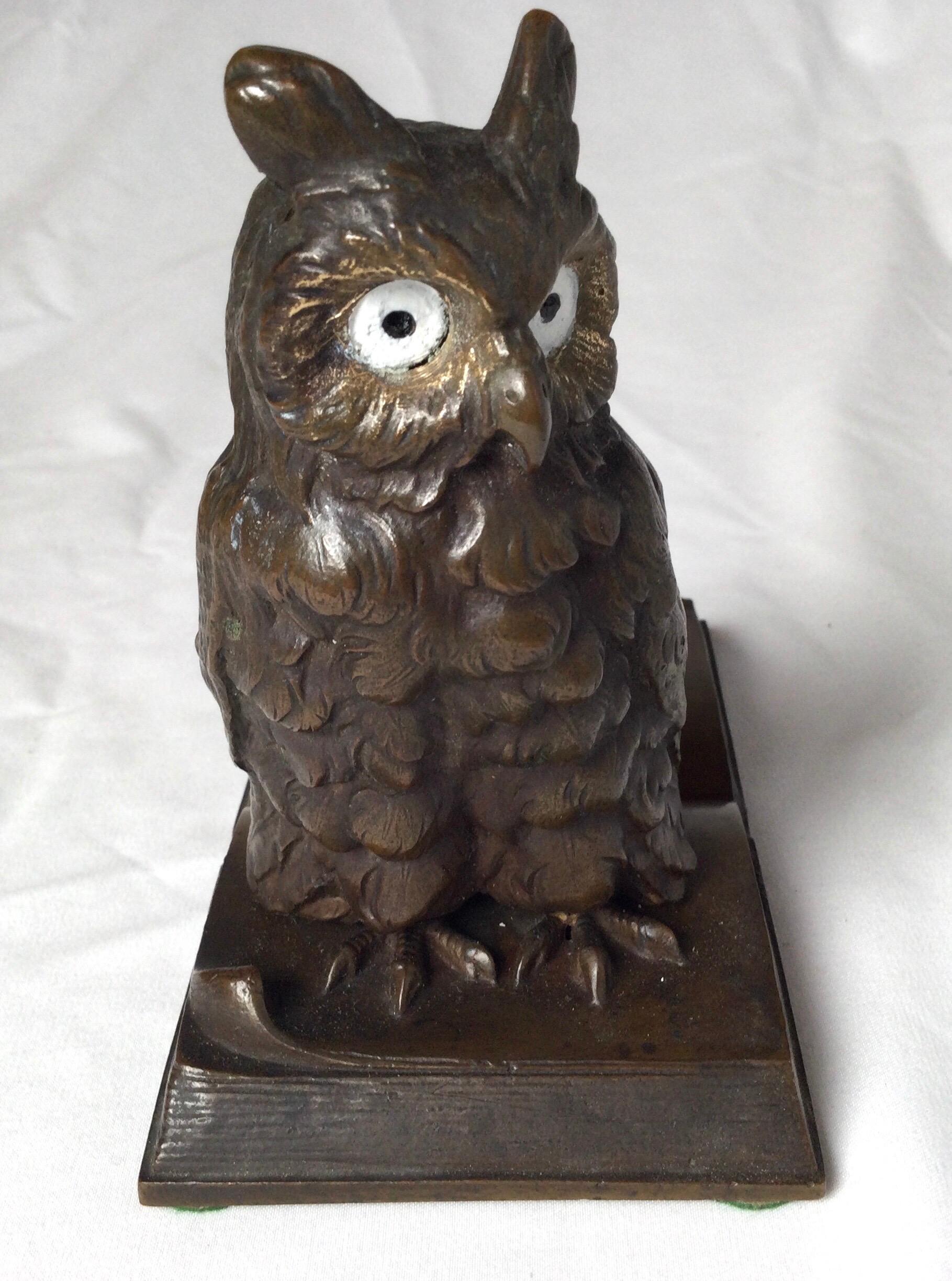 European Whimsical Cast and Patinated Bronze Owl Paper Clip