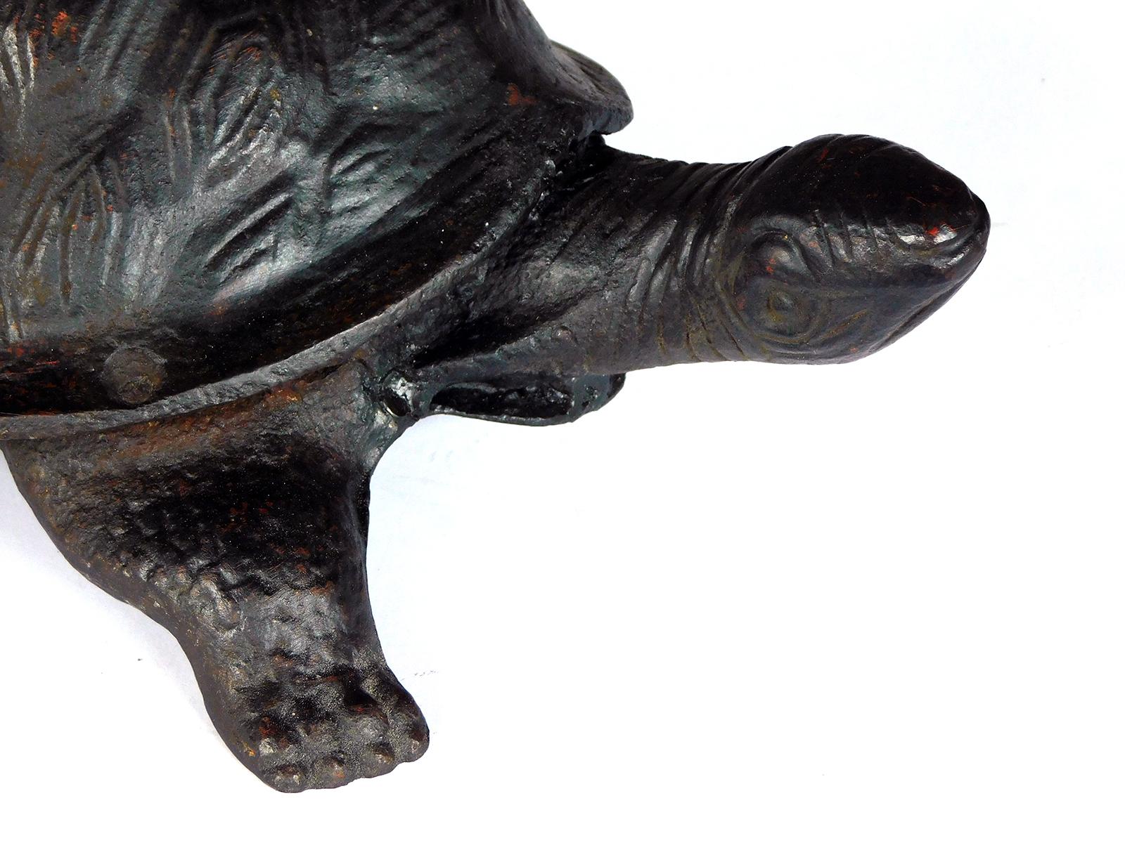 North American Whimsical Cast Iron Black-Painted Turtle-Form Door Stop/Garden Ornament