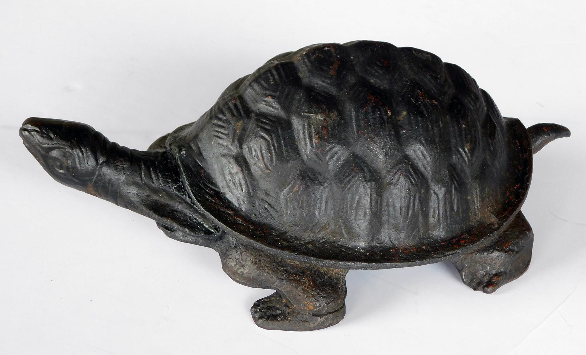 Whimsical Cast Iron Black-Painted Turtle-Form Door Stop/Garden Ornament In Excellent Condition In San Francisco, CA