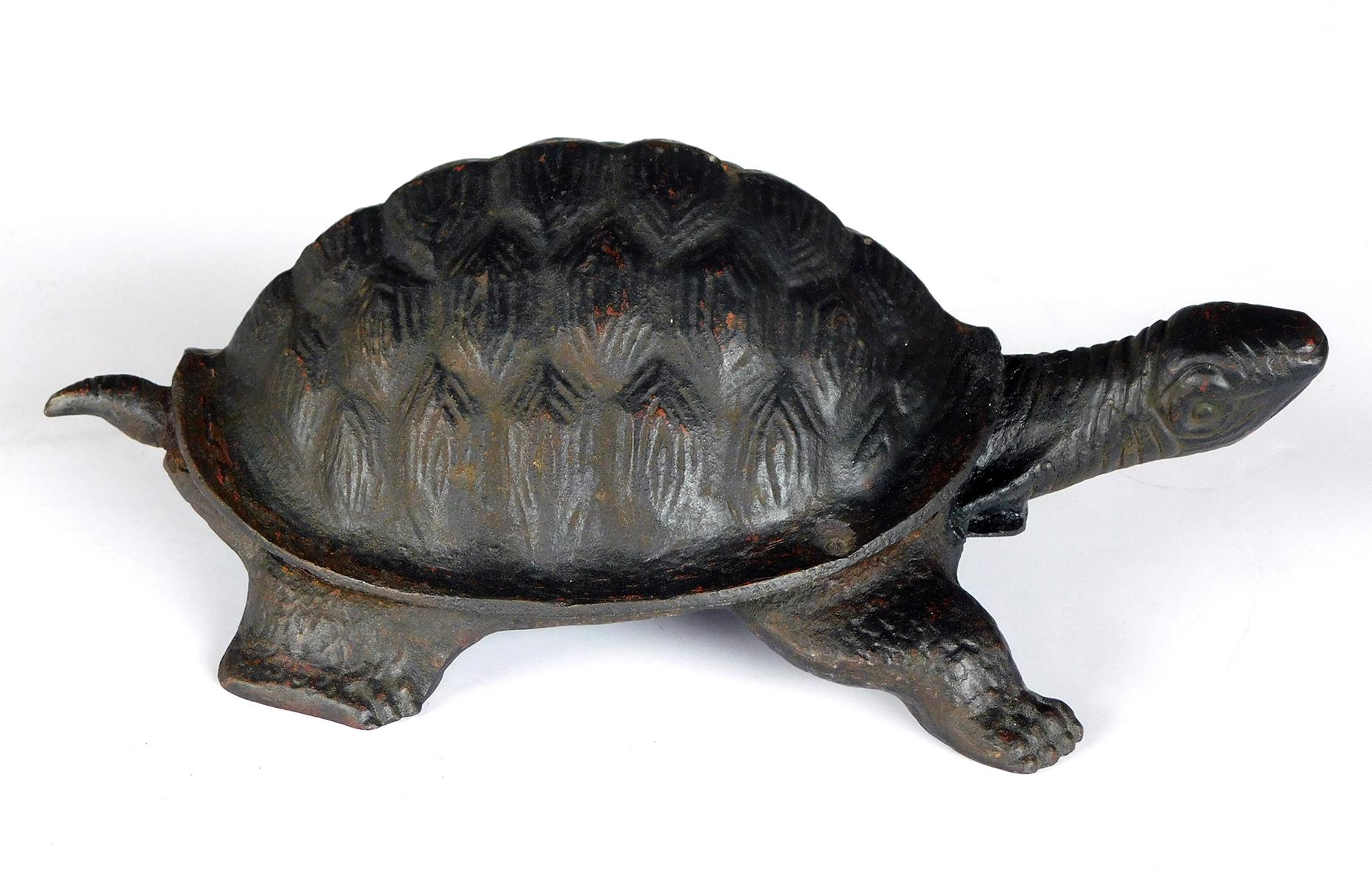 Early 20th Century Whimsical Cast Iron Black-Painted Turtle-Form Door Stop/Garden Ornament