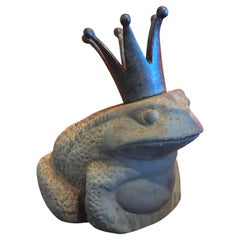 Whimsical Cast Iron Garden Frog with Crown