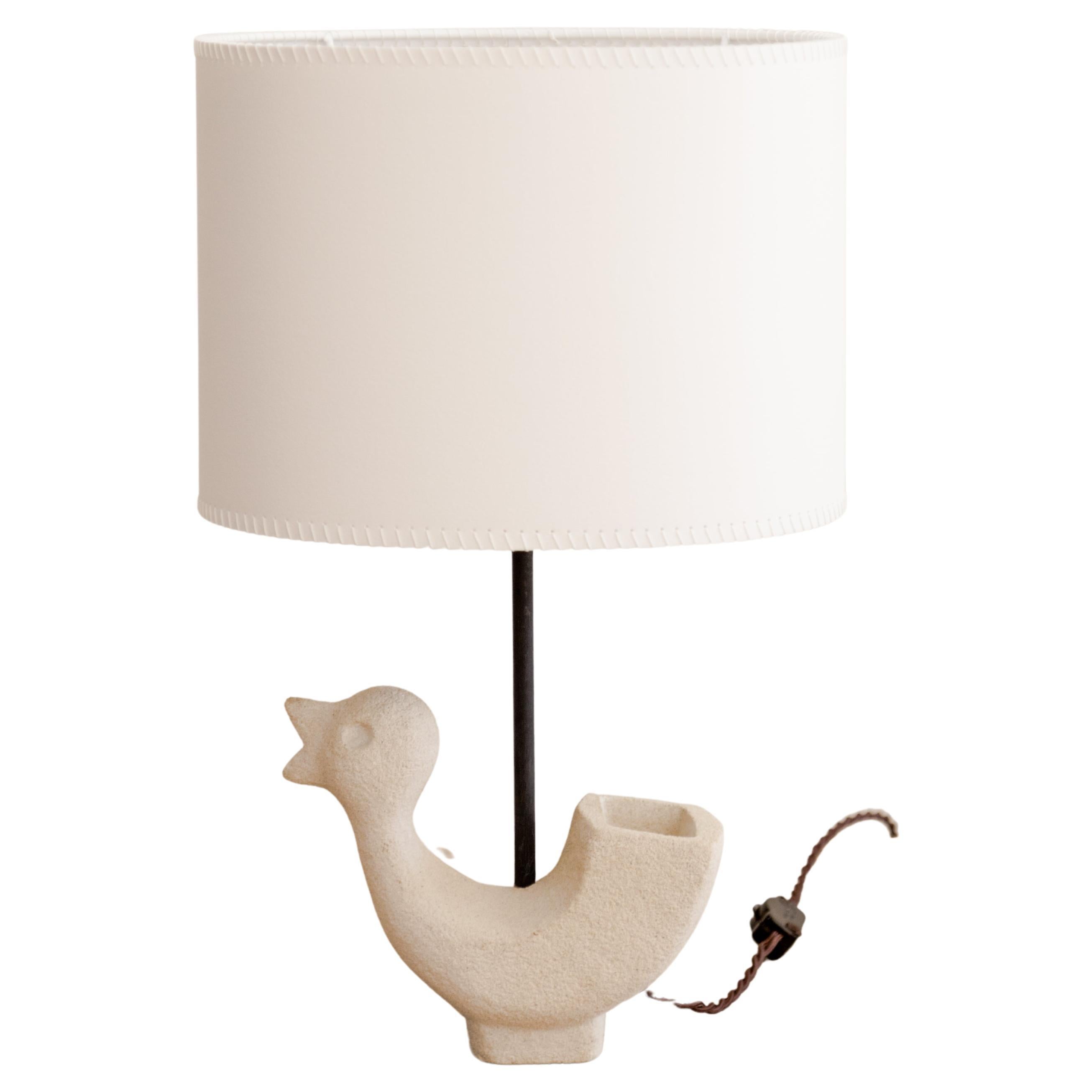 Whimsical Cast Stone Bird Chick Table Lamp For Sale