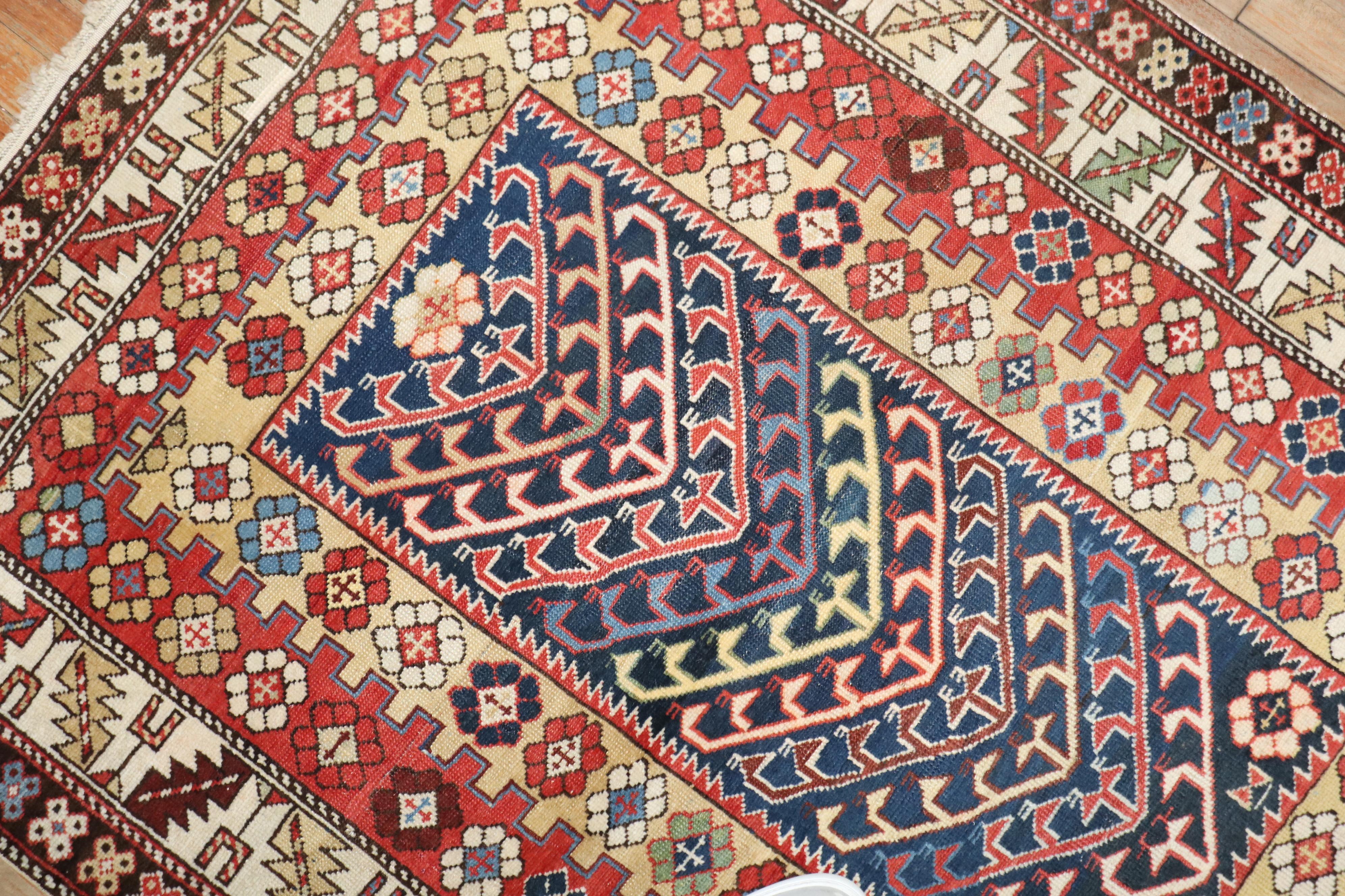 Wool Whimsical Caucasian Shirvan Early 20th Century Decorative Rug For Sale