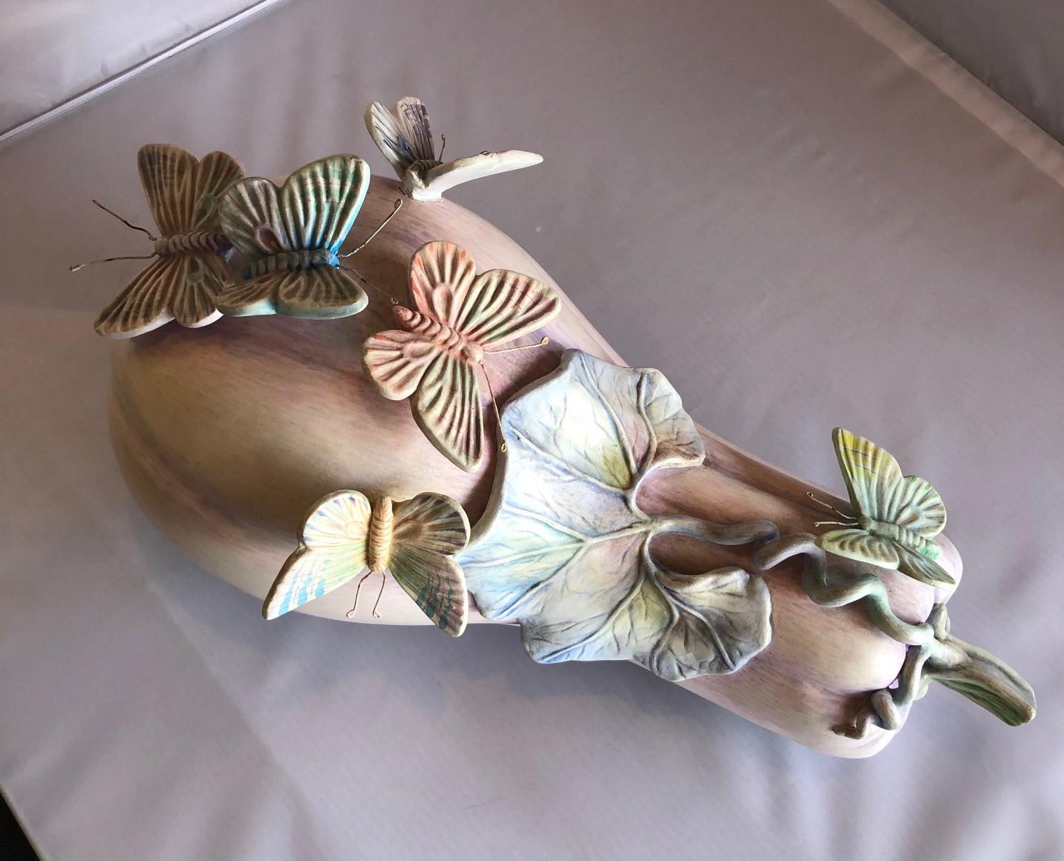 Mid-Century Modern Whimsical Ceramic Butterflies on Squash Sculpture by Sergio Bustamante