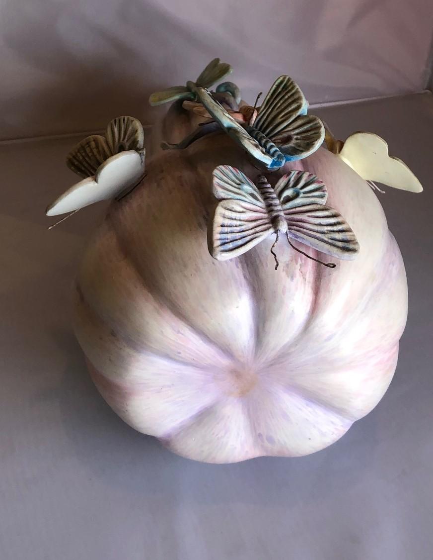 Whimsical Ceramic Butterflies on Squash Sculpture by Sergio Bustamante In Good Condition In San Diego, CA