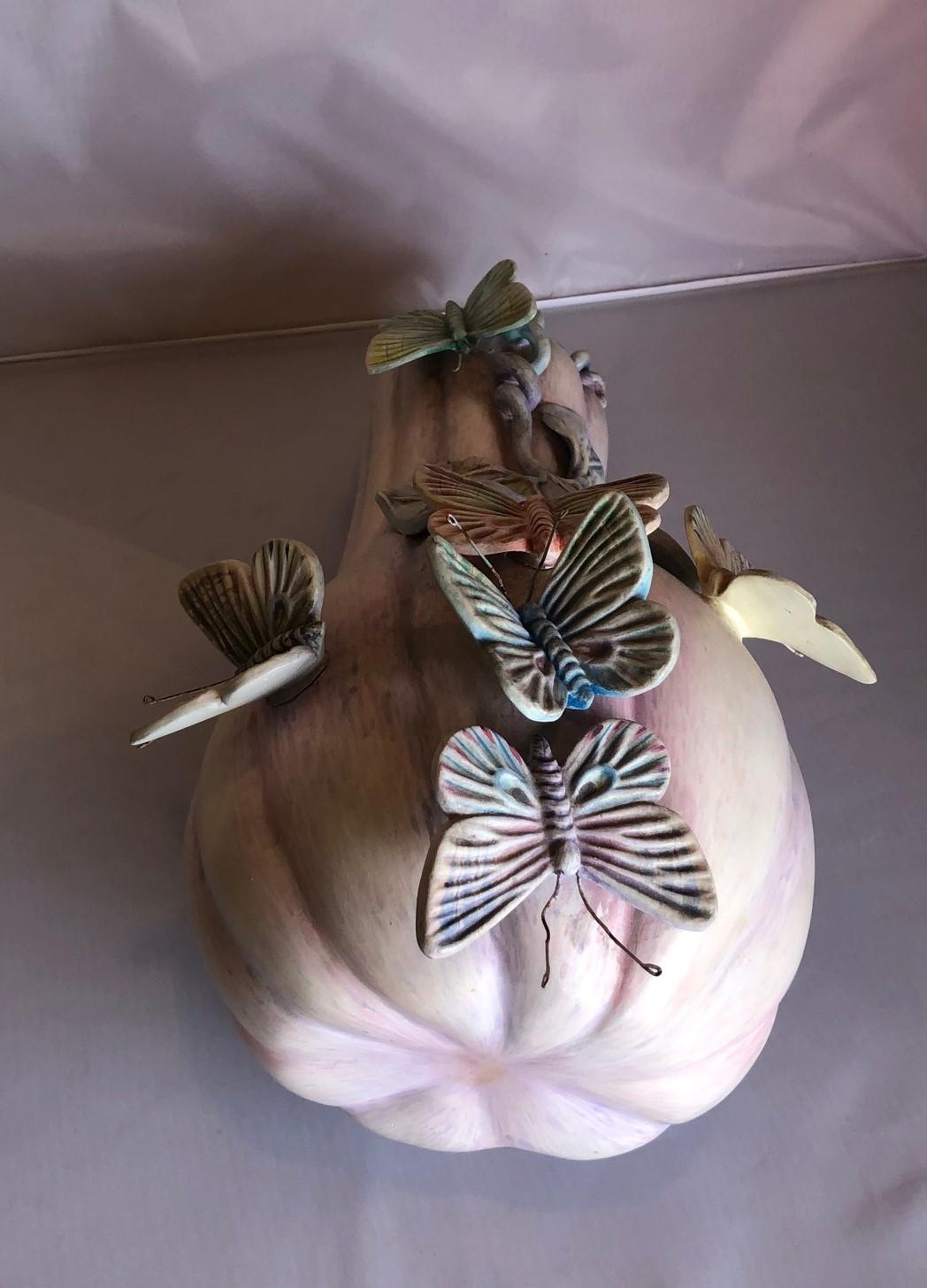 20th Century Whimsical Ceramic Butterflies on Squash Sculpture by Sergio Bustamante