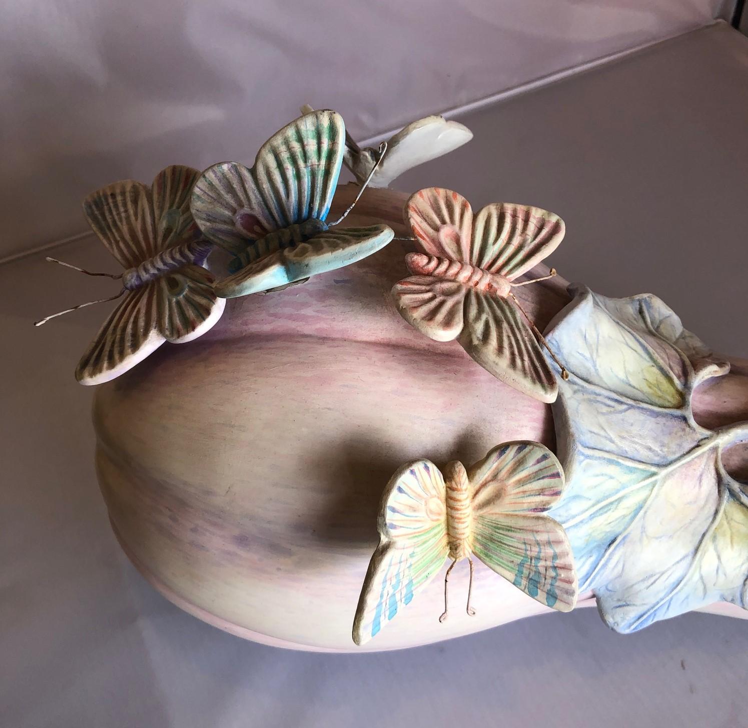 Whimsical Ceramic Butterflies on Squash Sculpture by Sergio Bustamante 2