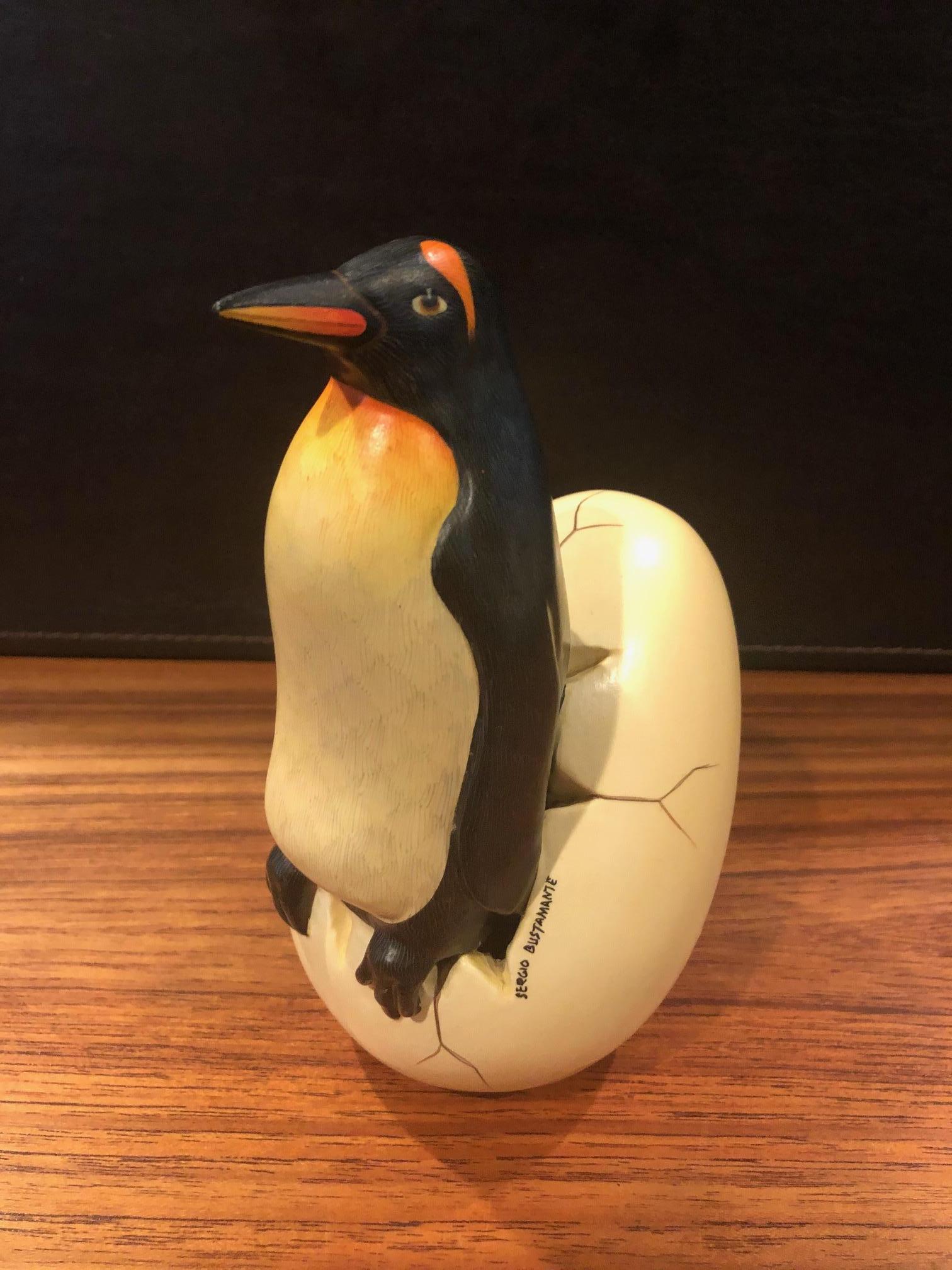 20th Century Whimsical Ceramic Hatching Penguin from Egg Sculpture by Sergio Bustamante