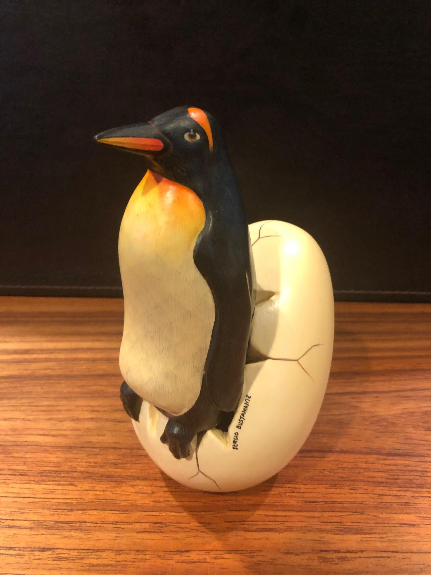 Whimsical Ceramic Hatching Penguin from Egg Sculpture by Sergio Bustamante 3