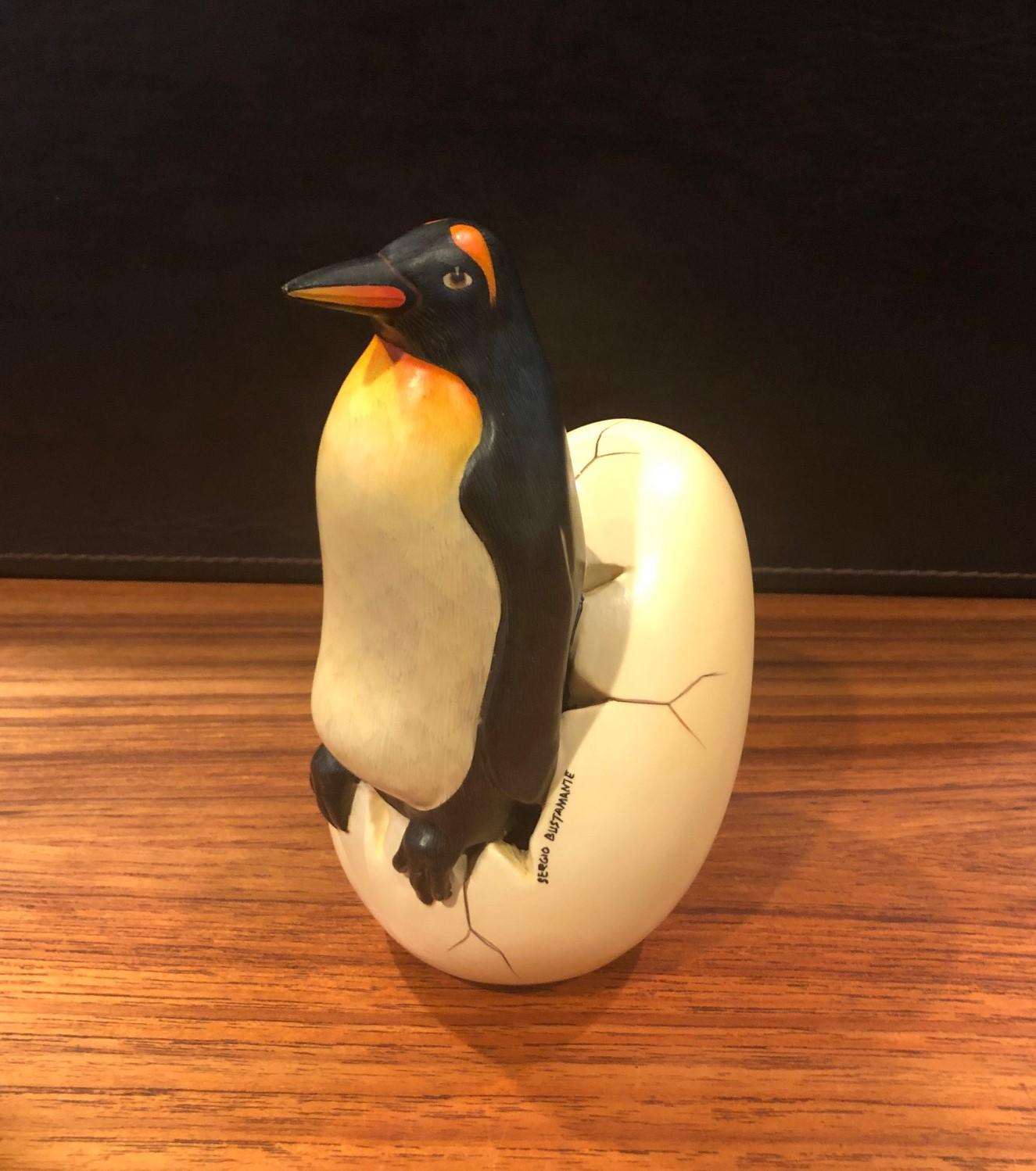 Whimsical Ceramic Hatching Penguin from Egg Sculpture by Sergio Bustamante In Good Condition In San Diego, CA