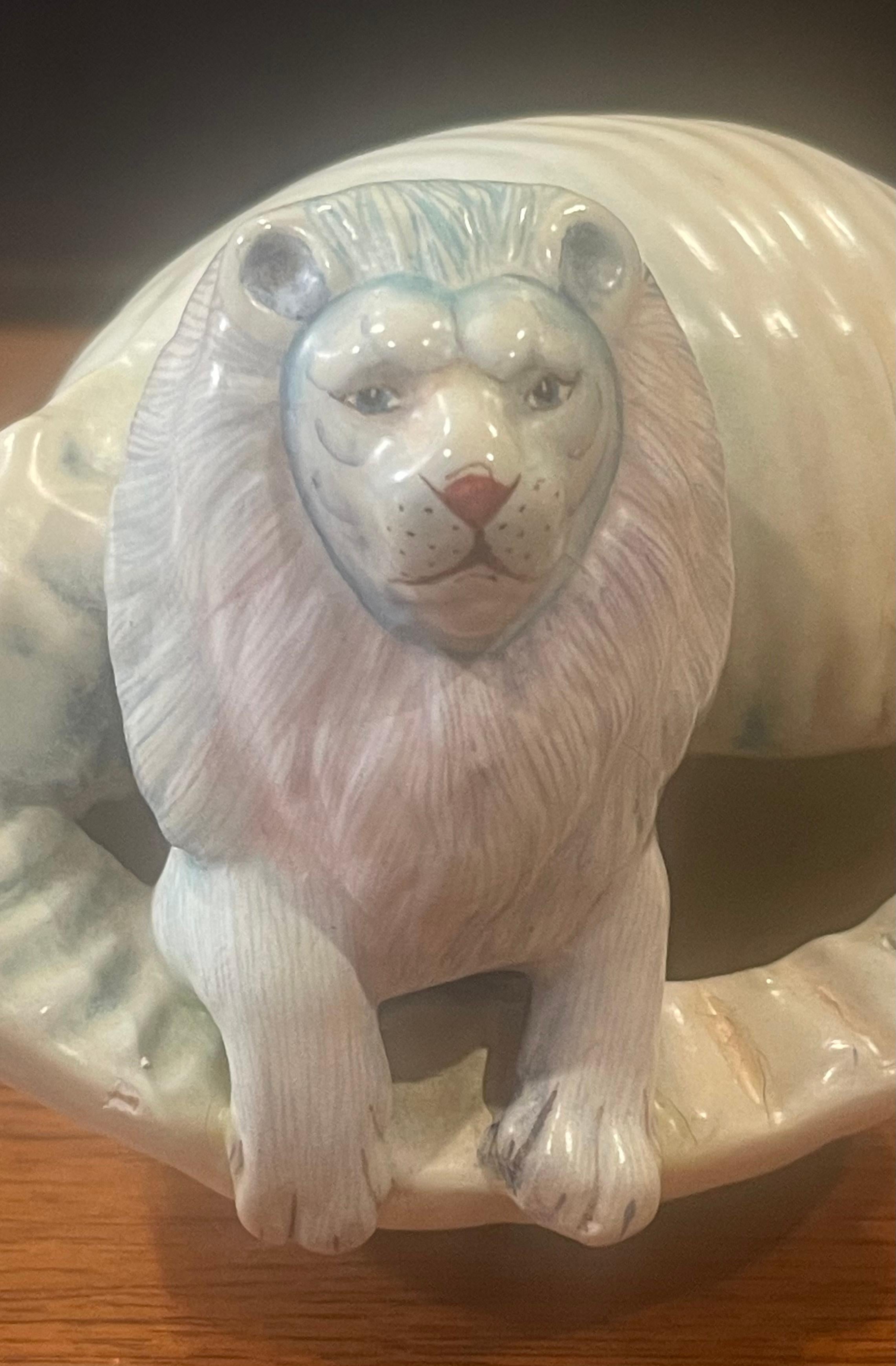 Whimsical Ceramic Lion in Conch Shell Sculpture by Sergio Bustamante 3