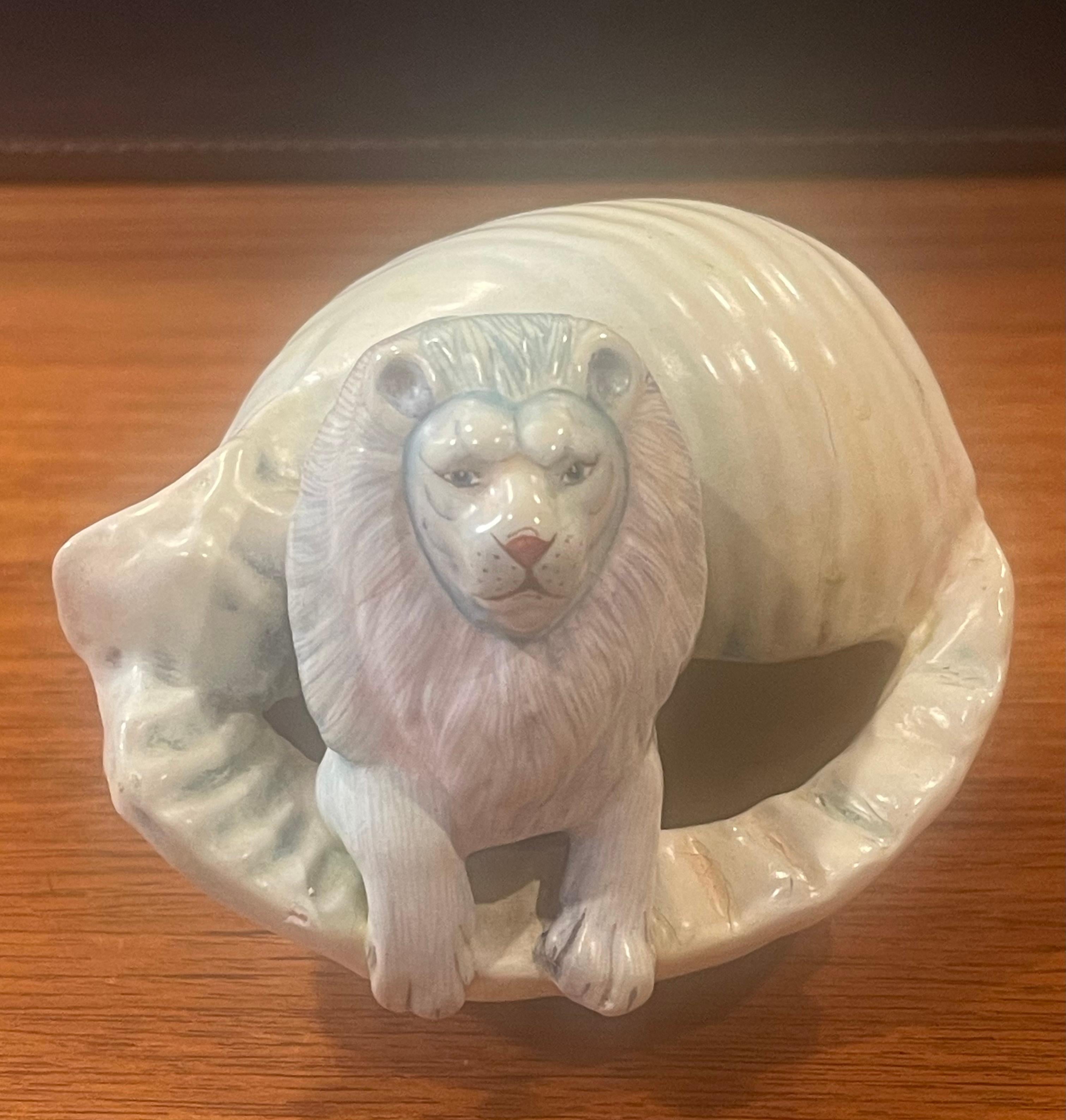Whimsical Ceramic Lion in Conch Shell Sculpture by Sergio Bustamante 5
