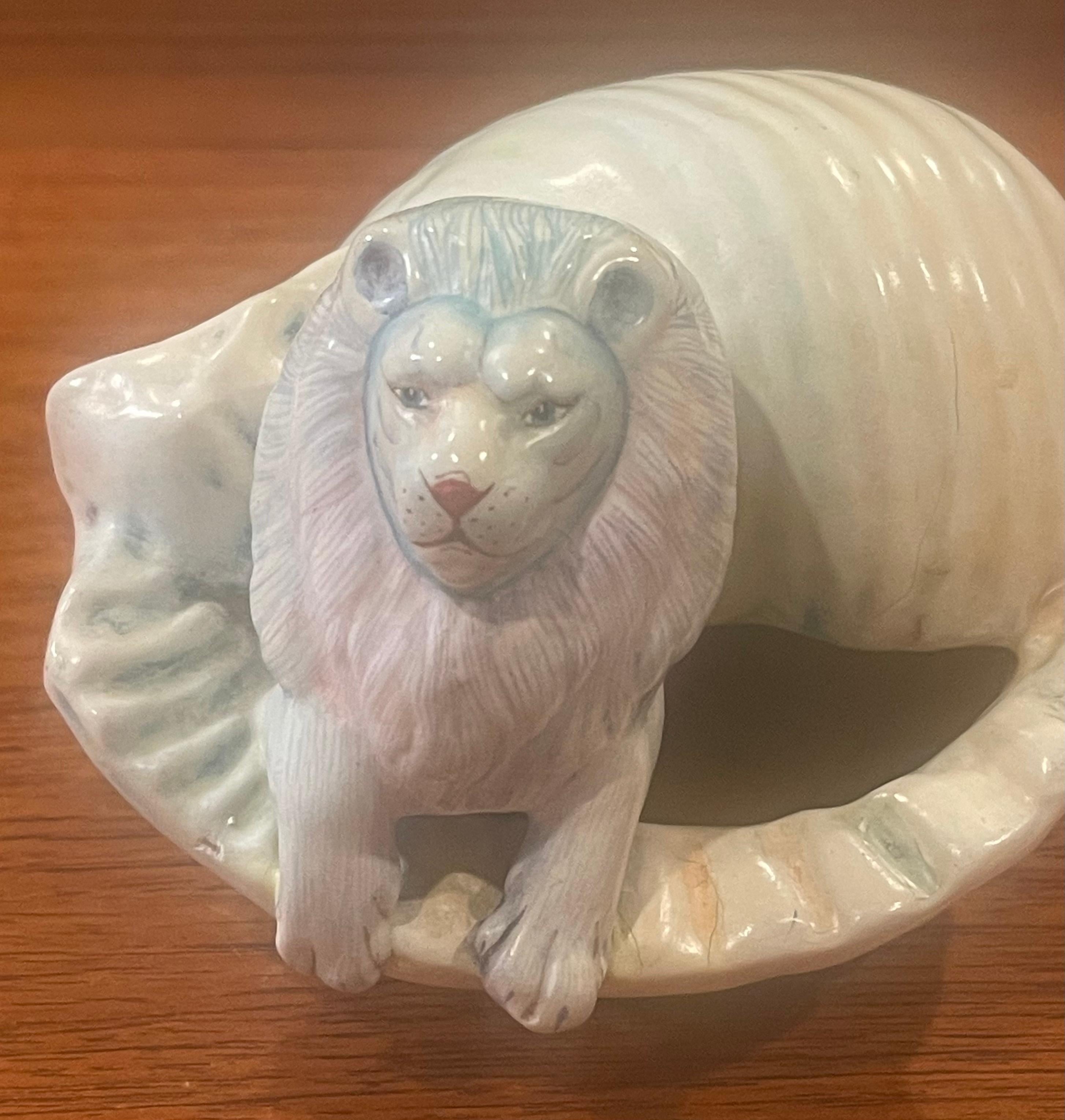 Whimsical Ceramic Lion in Conch Shell Sculpture by Sergio Bustamante 11
