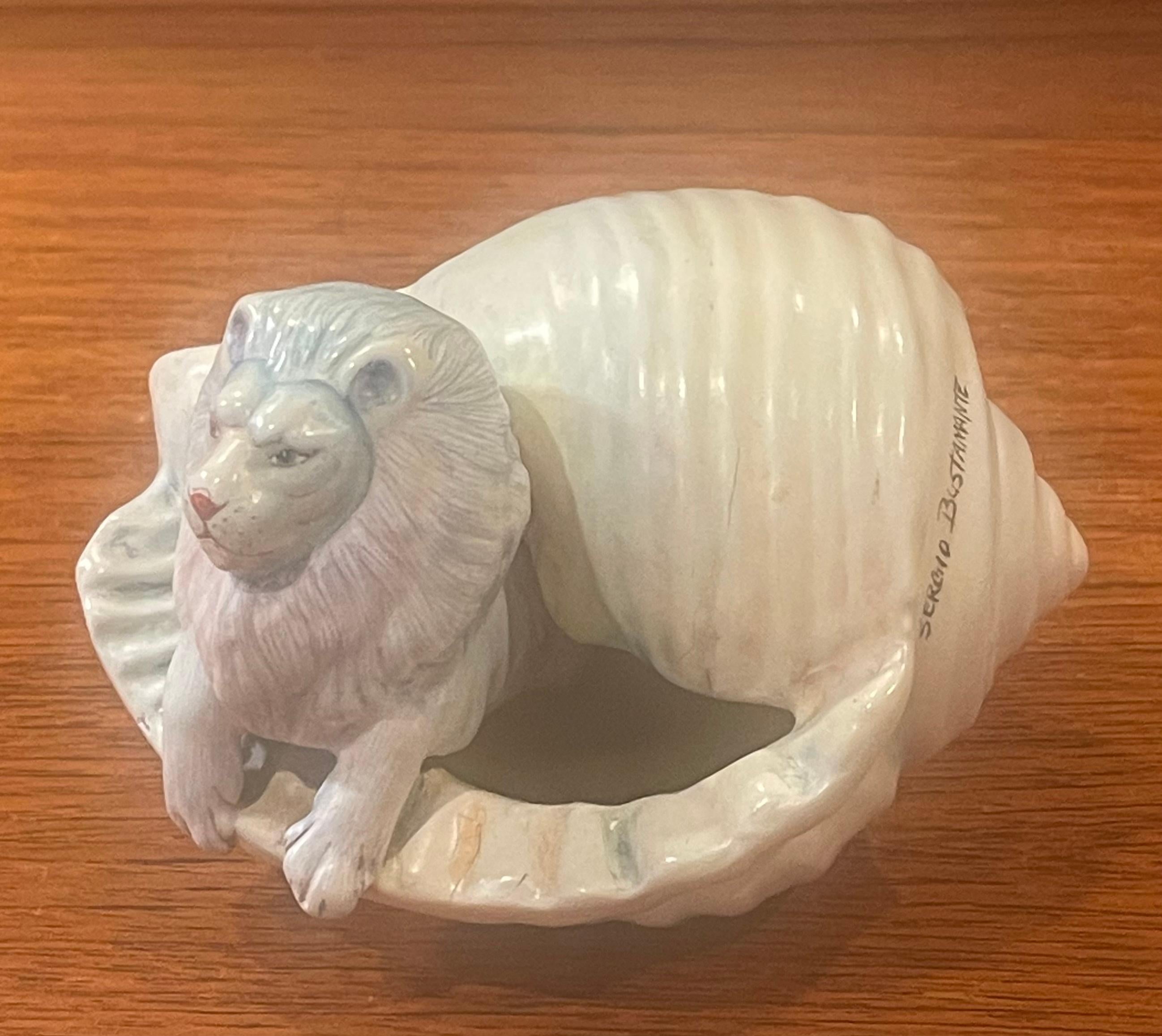 Whimsical Ceramic Lion in Conch Shell Sculpture by Sergio Bustamante 12
