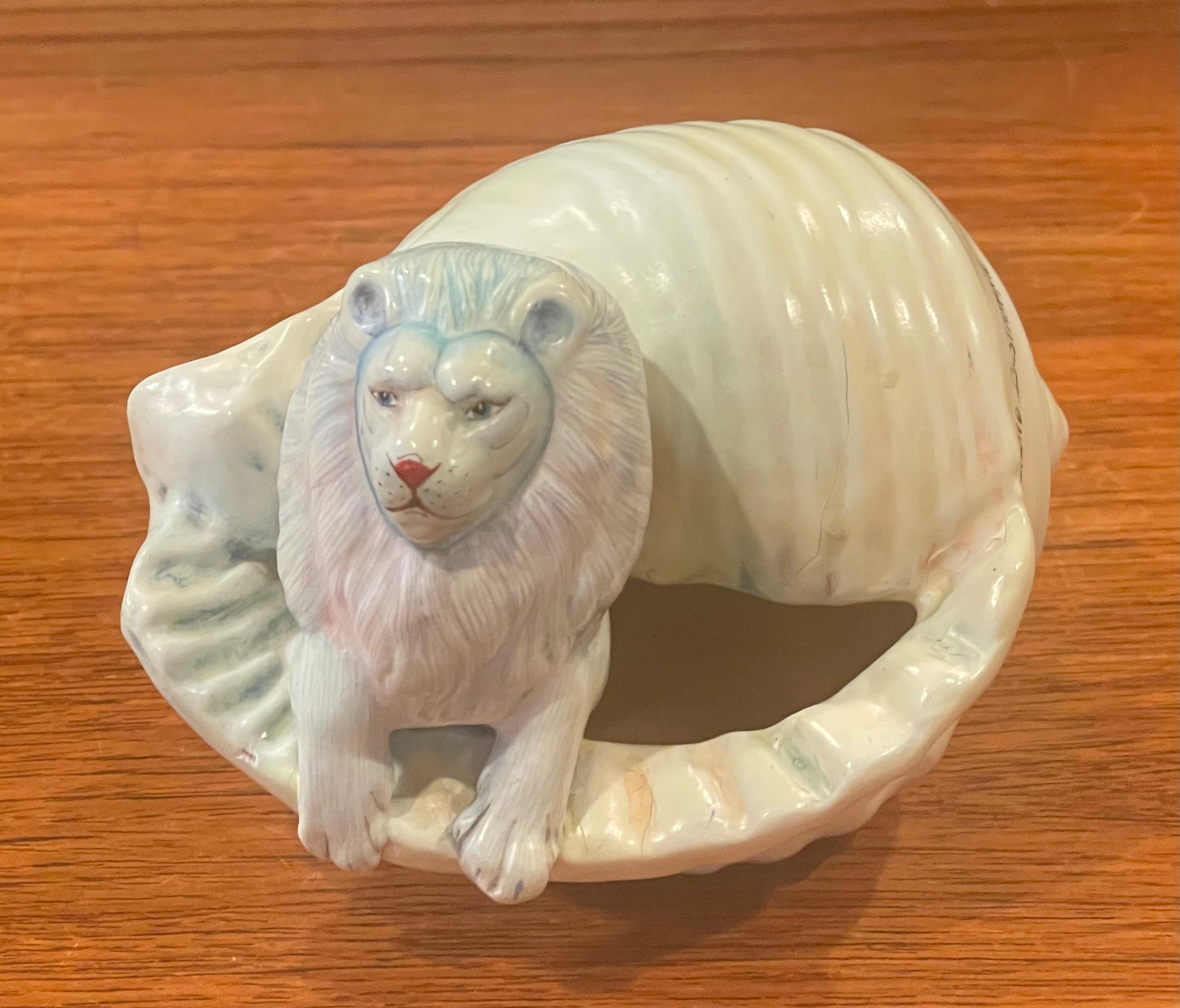 Mexican Whimsical Ceramic Lion in Conch Shell Sculpture by Sergio Bustamante
