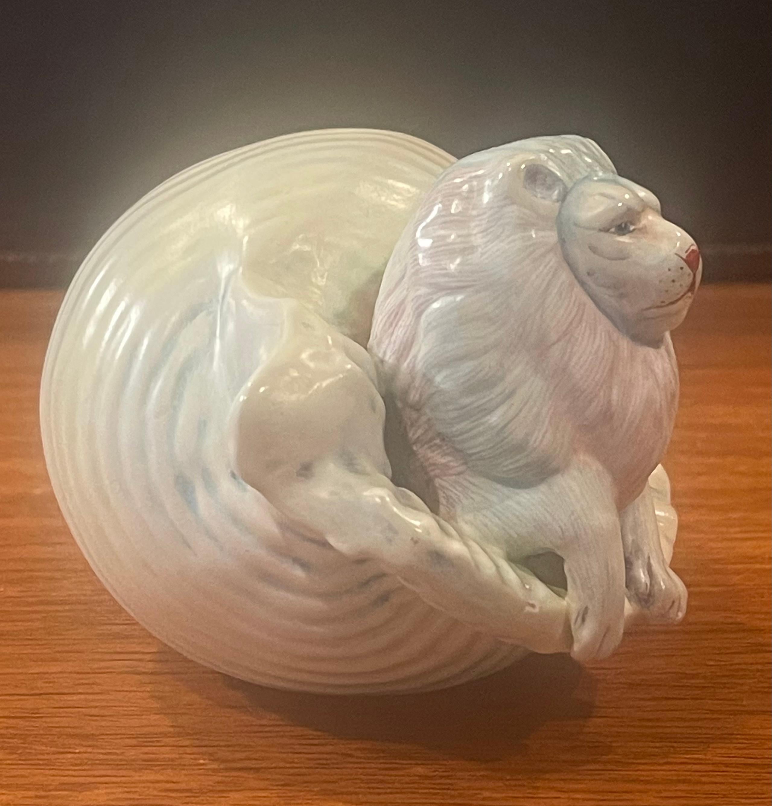 Whimsical Ceramic Lion in Conch Shell Sculpture by Sergio Bustamante 1