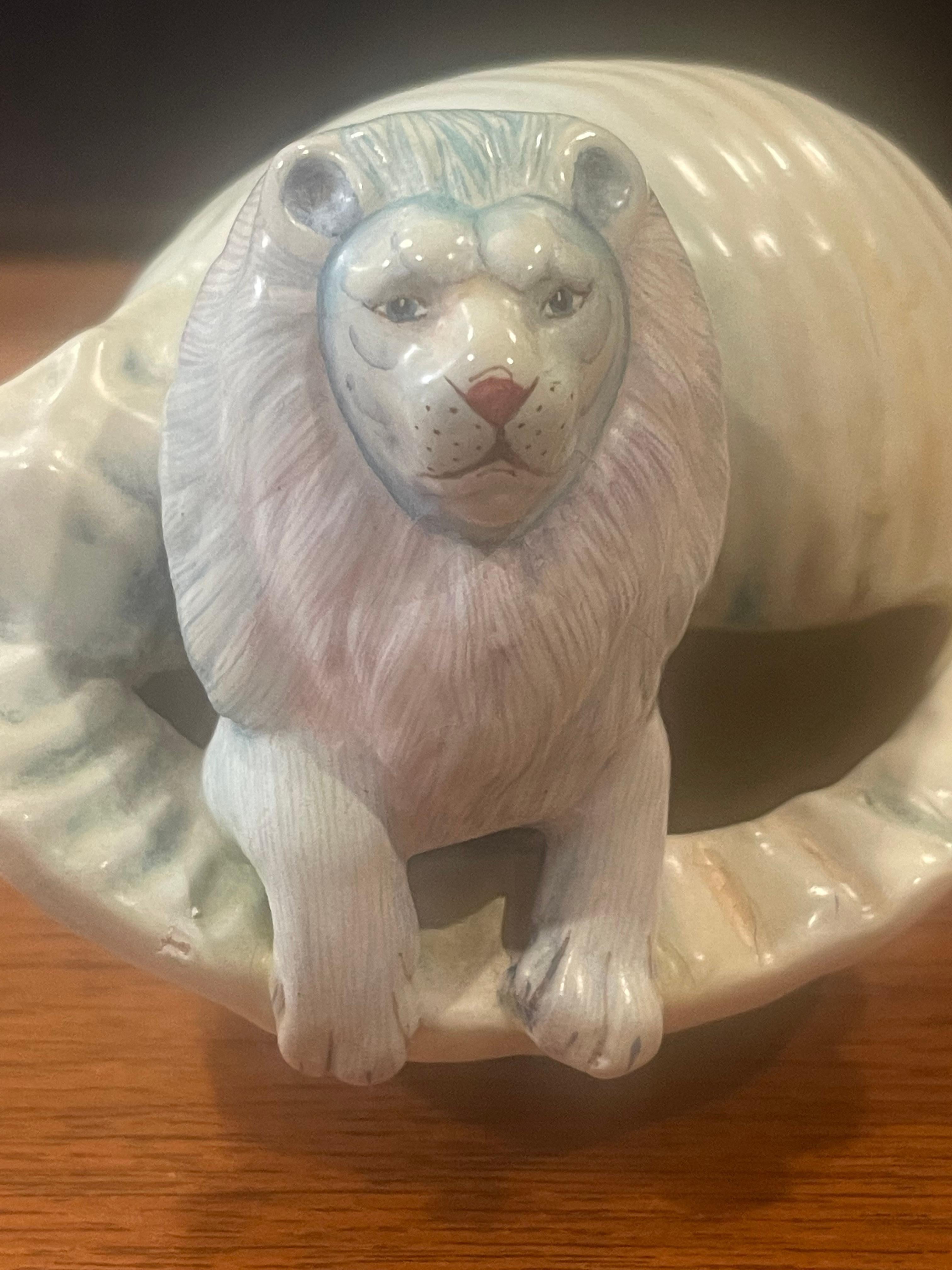 Whimsical Ceramic Lion in Conch Shell Sculpture by Sergio Bustamante 2