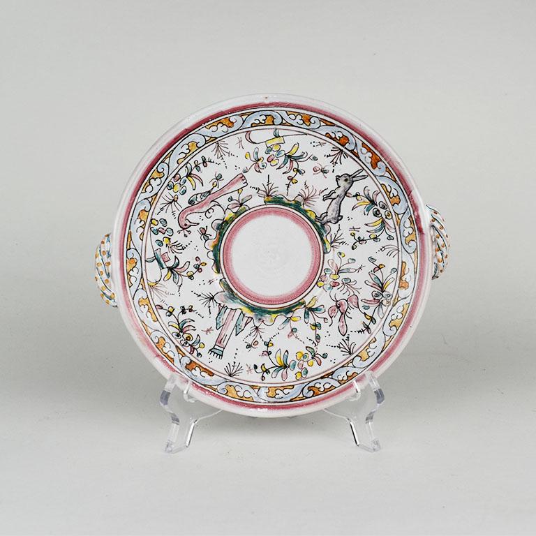 Portuguese Whimsical Ceramic Pink and Green Spring Theme Platter Made in Portugal For Sale