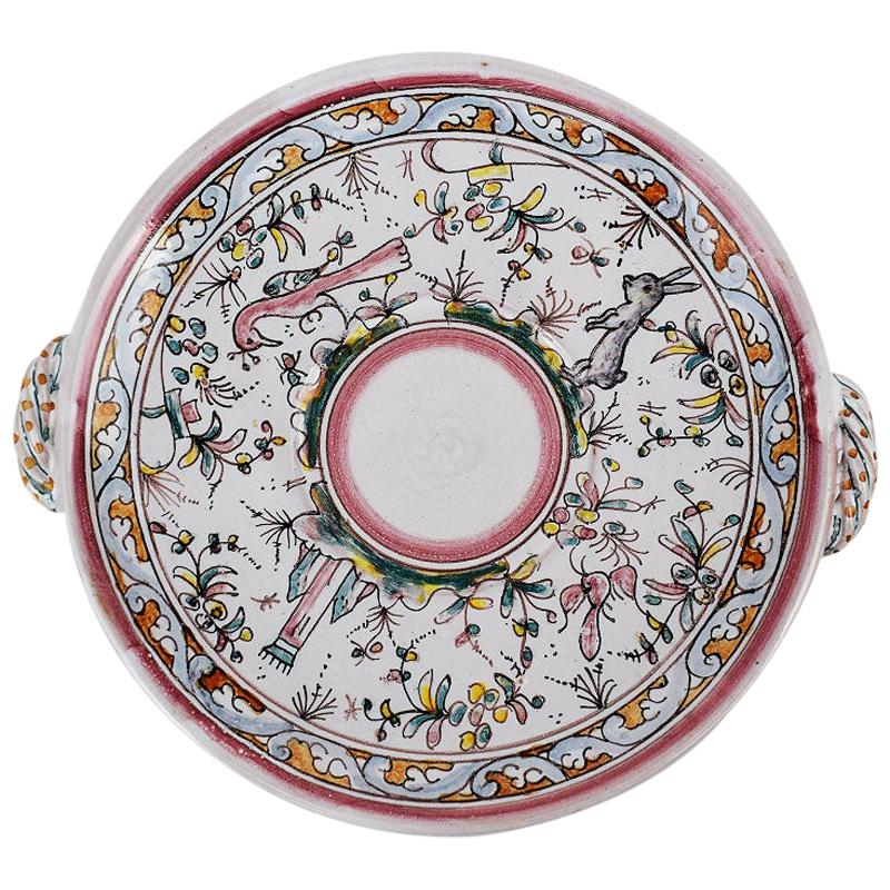 Whimsical Ceramic Pink and Green Spring Theme Platter Made in Portugal