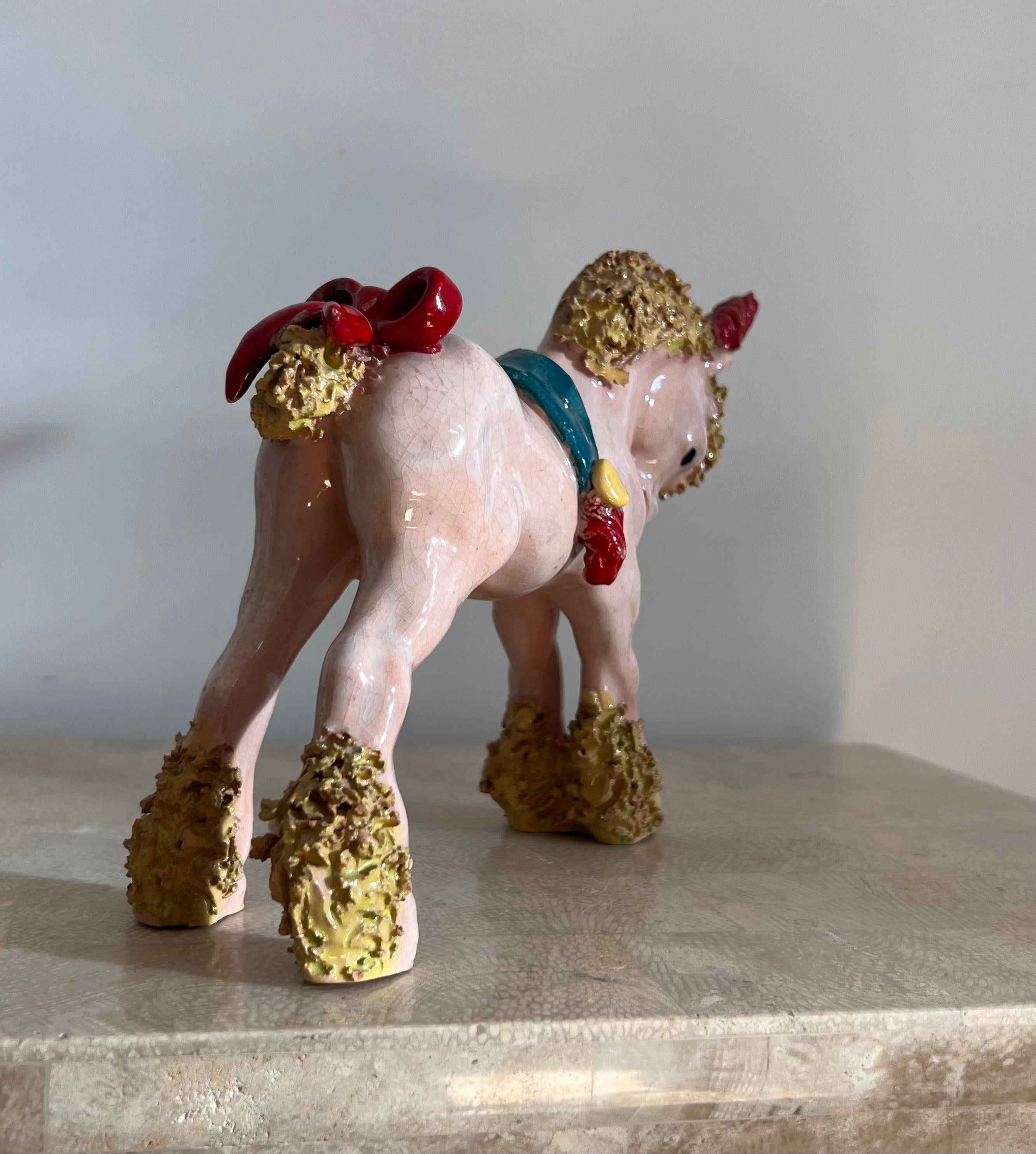 Whimsical ceramic sculpture of a pony unicorn by Bill Meyer, signed, 20th c 10
