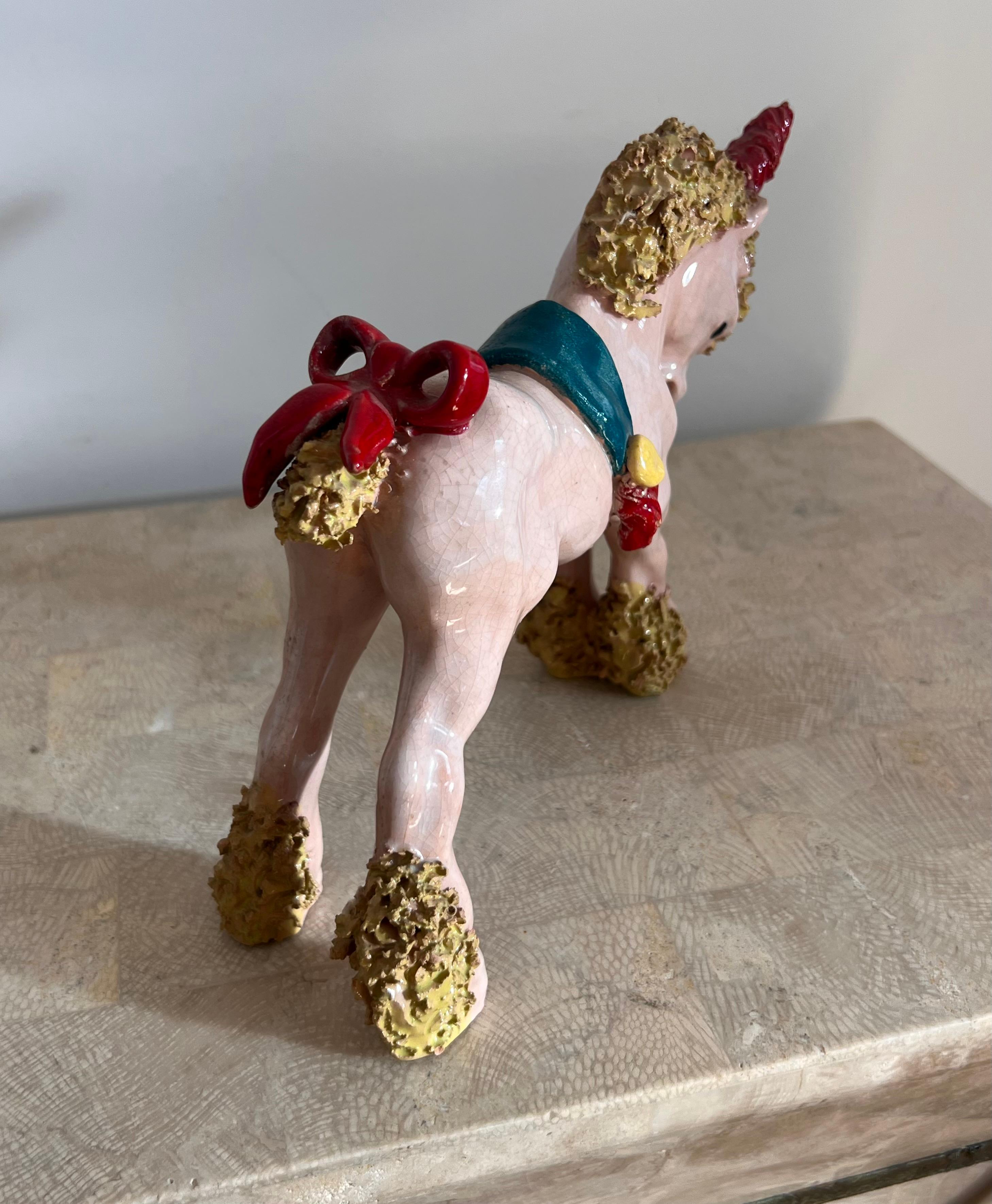 Unknown Whimsical ceramic sculpture of a pony unicorn by Bill Meyer, signed, 20th c