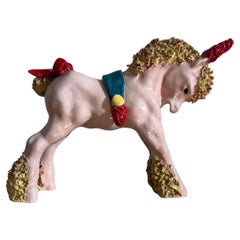 Whimsical ceramic sculpture of a pony unicorn by Bill Meyer, signed, 20th c