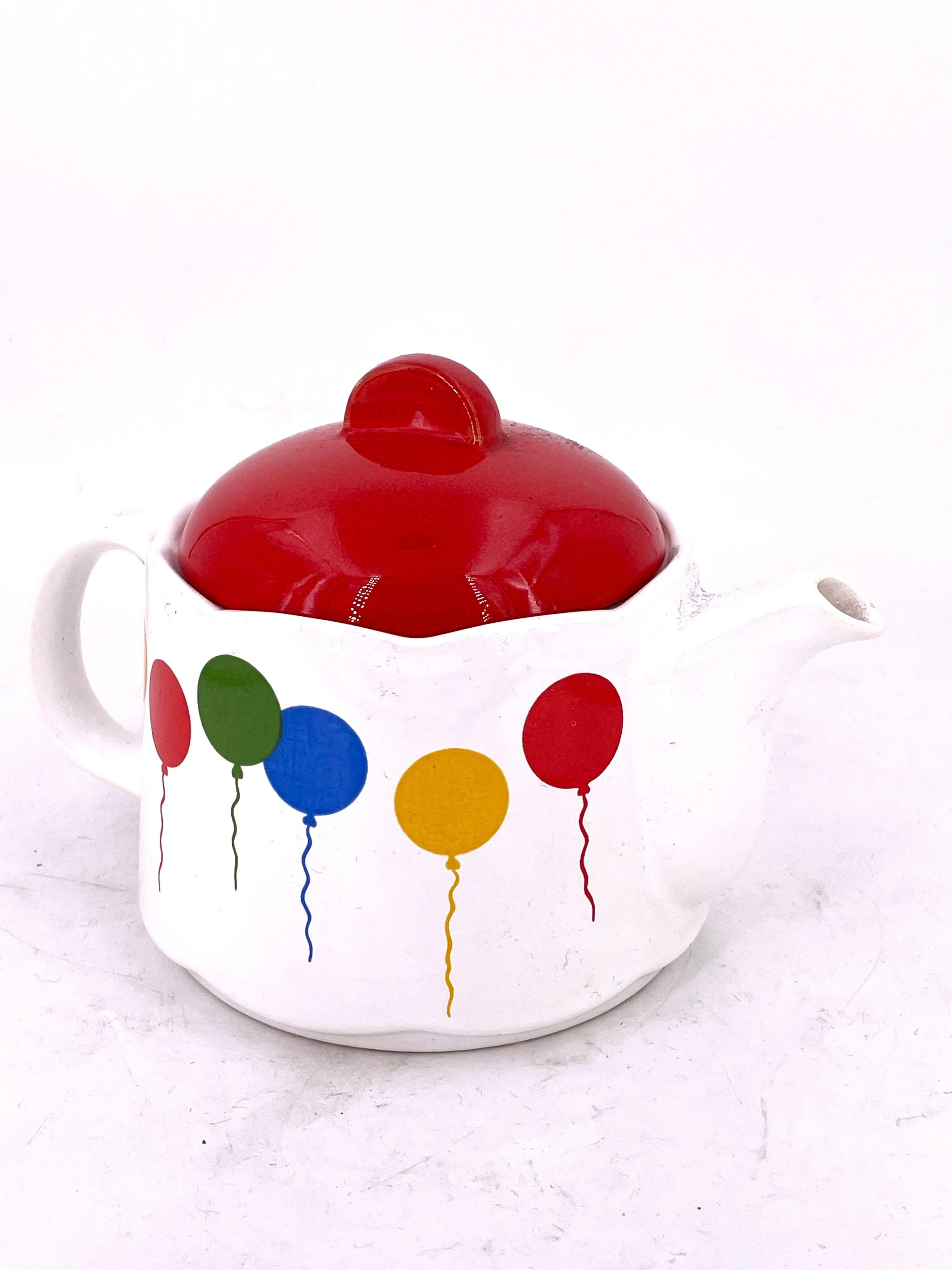 Whimsical ceramic teapot by Walchtersbach circa 1970s, made in West Germany great Postmodern design beautiful colors.