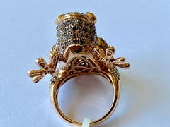 Whimsical Champagne Diamond Pink Gold Frog Ring