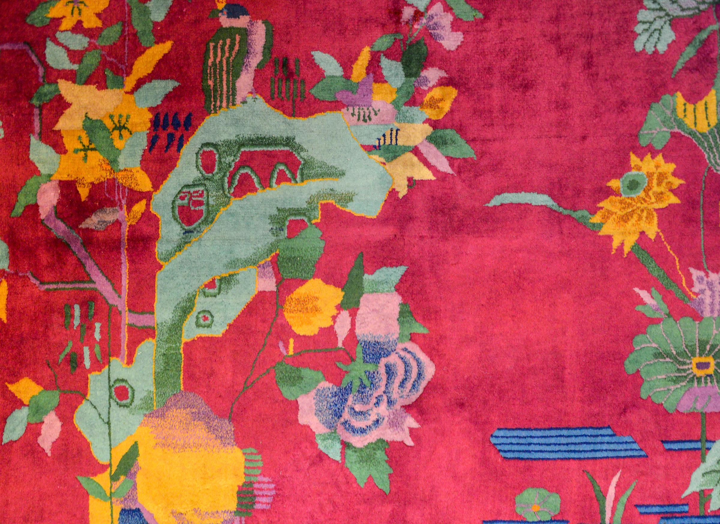 Wool Whimsical Chinese Art Deco Rug For Sale