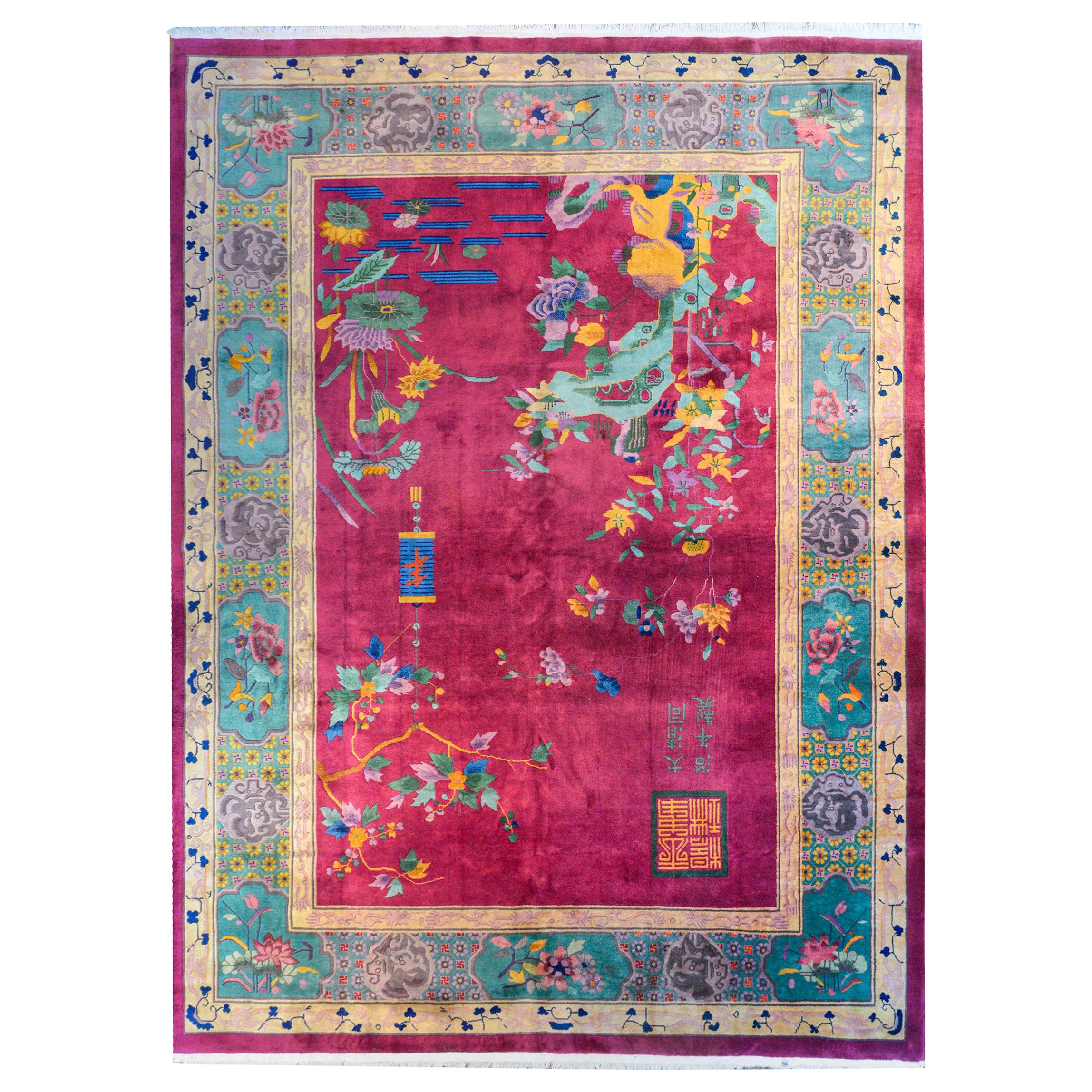 Whimsical Chinese Art Deco Rug For Sale