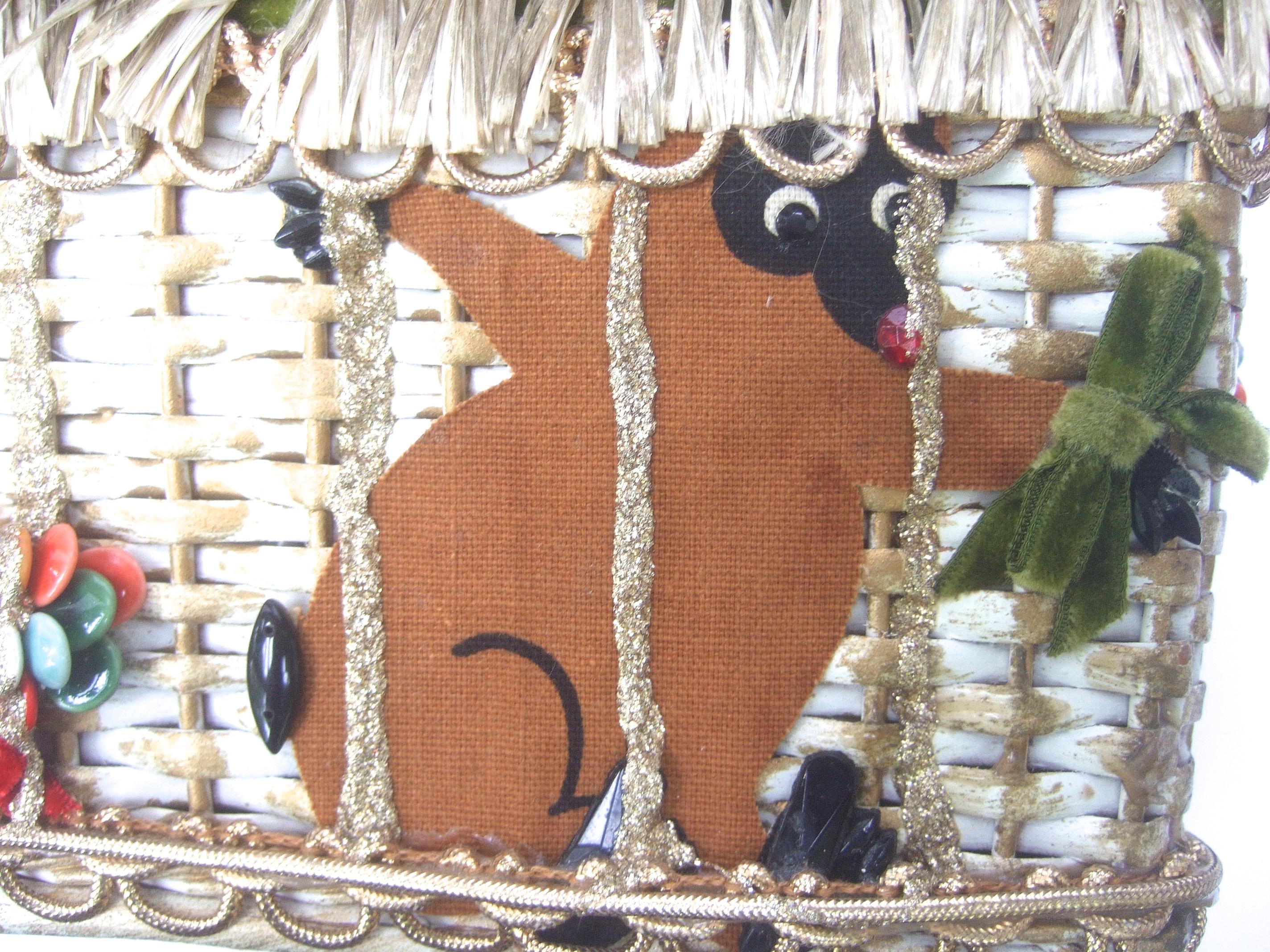 Whimsical Circus Theme Wicker Handbag by Soure Bag NY circa 1950s 4