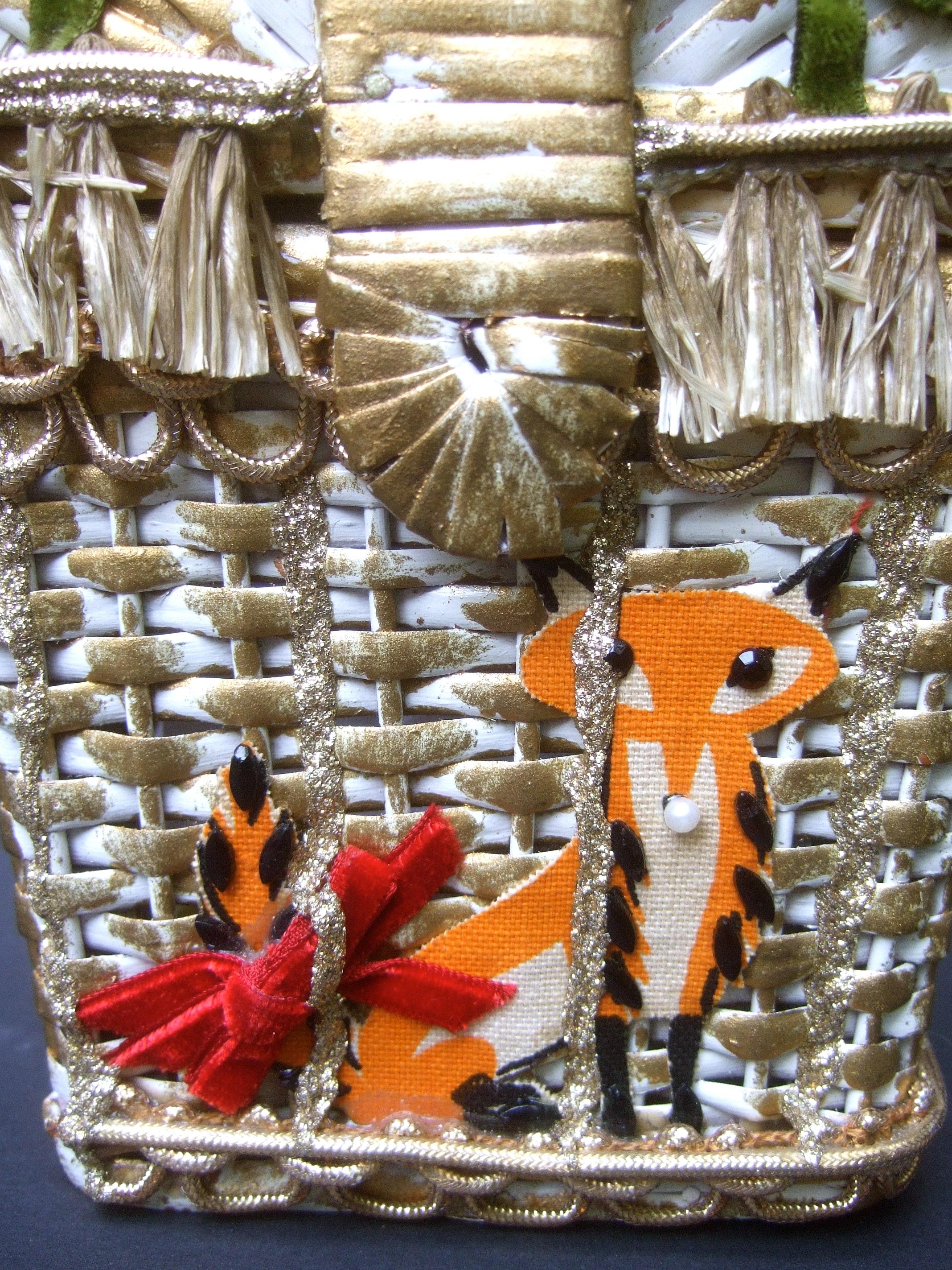 Whimsical Circus Theme Wicker Handbag by Soure Bag NY circa 1950s 9