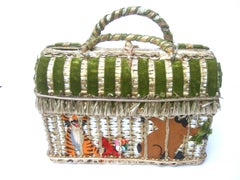 Whimsical Circus Theme Wicker Handbag by Soure Bag NY circa 1950s