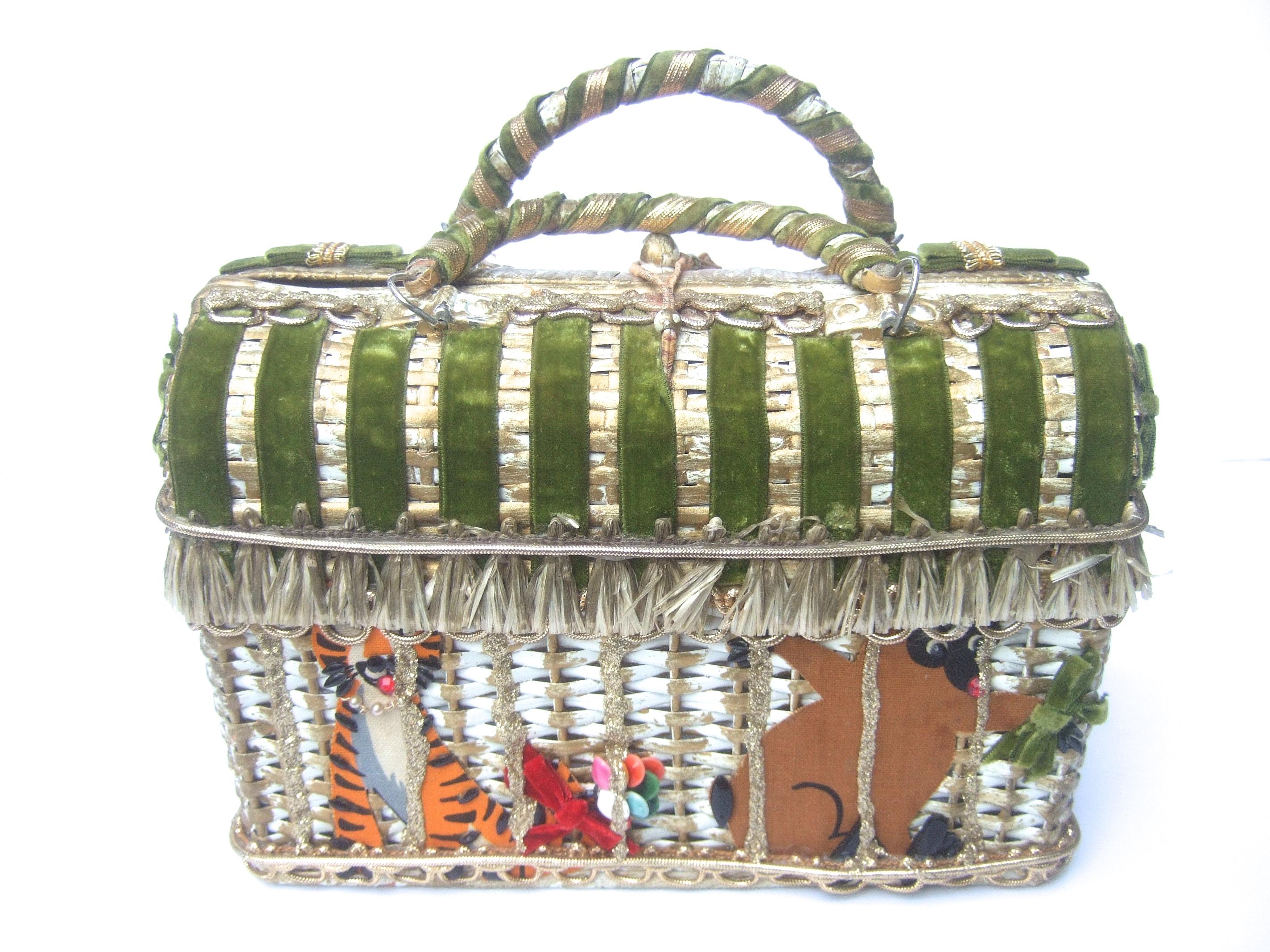 Women's Whimsical Circus Theme Wicker Handbag by Soure Bag NY circa 1950s