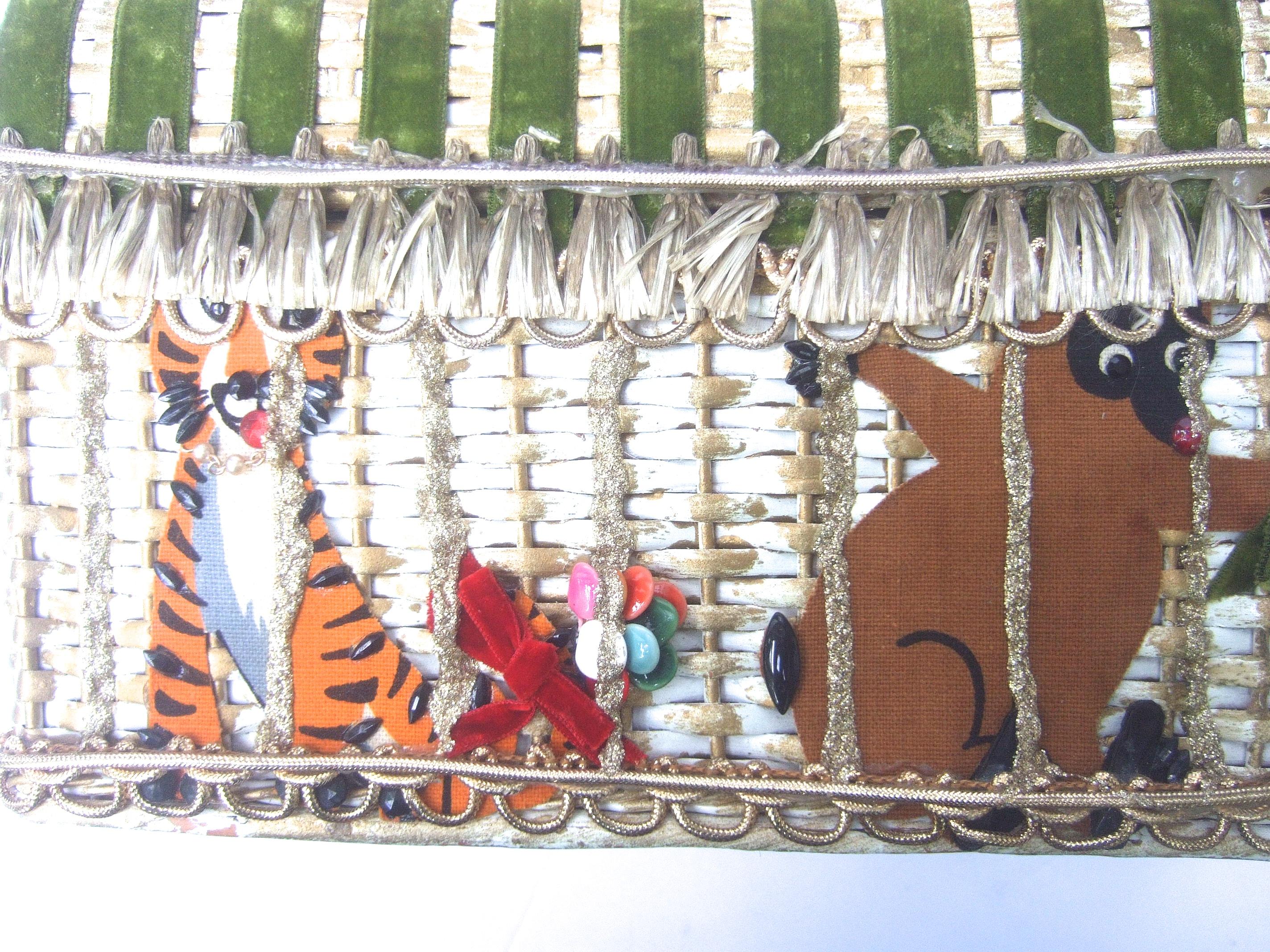 Whimsical Circus Theme Wicker Handbag by Soure Bag NY circa 1950s 1