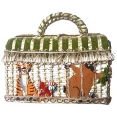 Retro Whimsical Circus Theme Wicker Handbag by Soure Bag NY circa 1950s