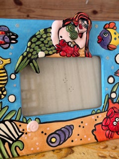Whimsical Coastal Mermaid Hand-Painted Keramik glasiert Bilderrahmen