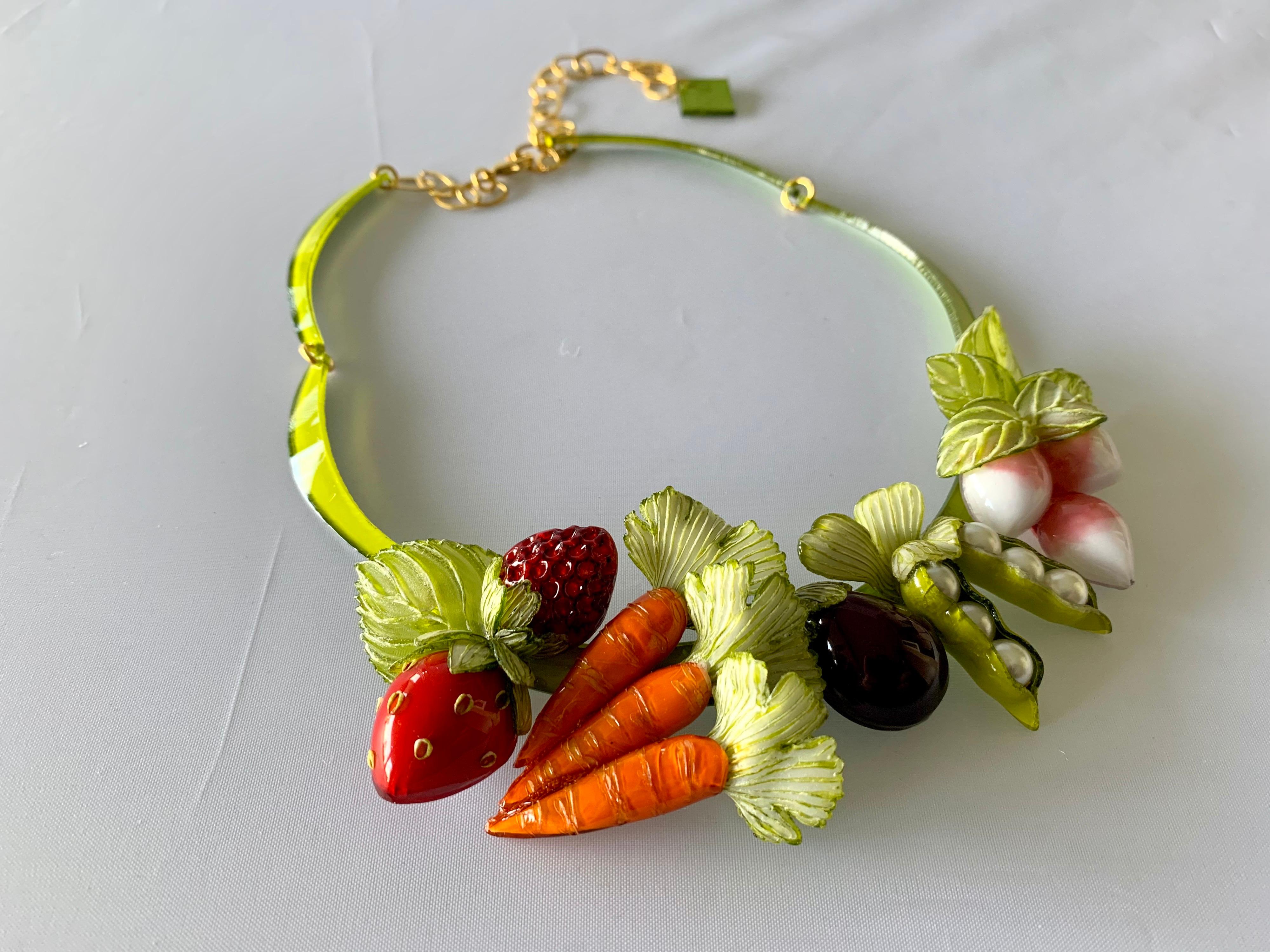 Whimsical Contemporary Fruit and Vegetable Necklace  In New Condition In Palm Springs, CA