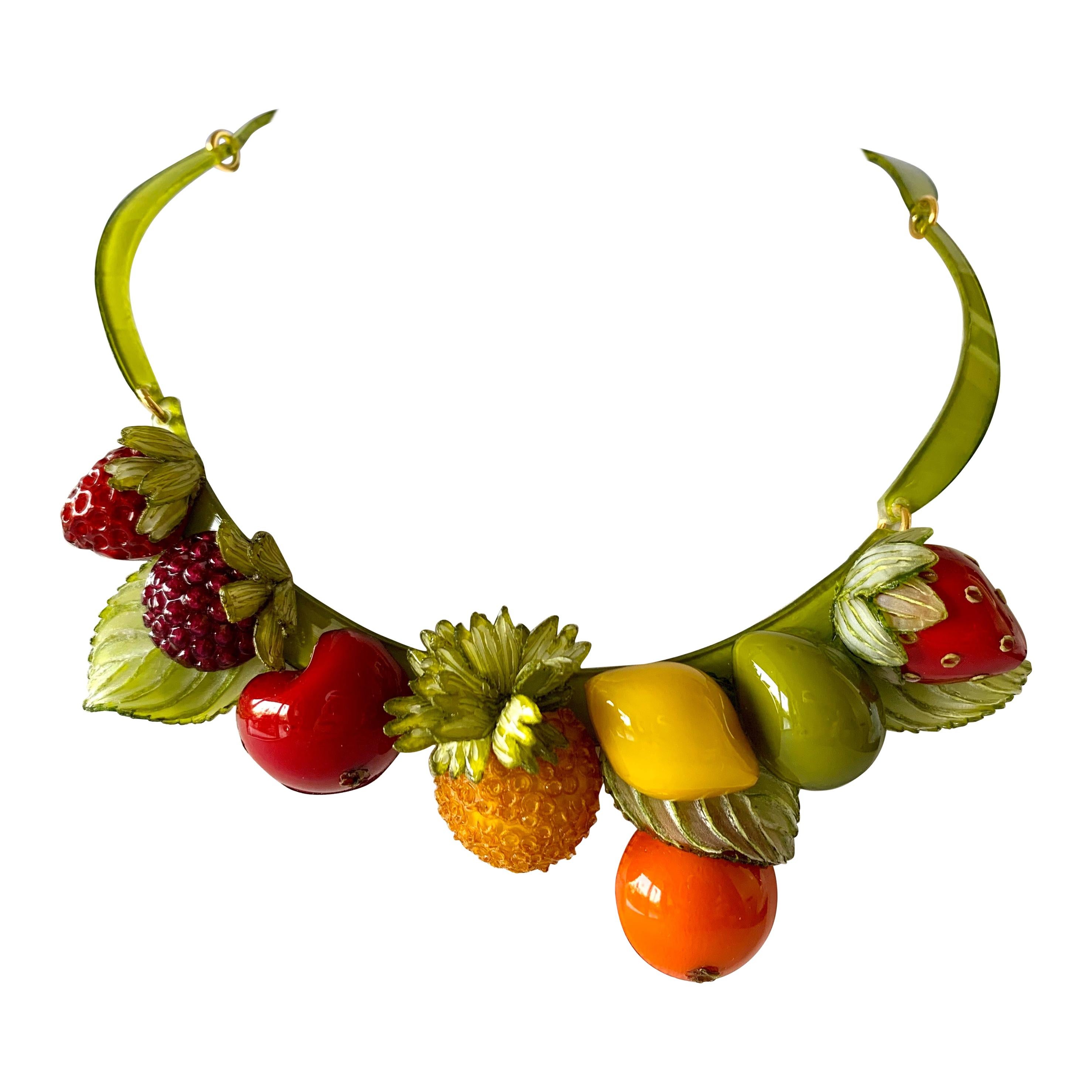 Whimsical Contemporary Fruit Statement Necklace 