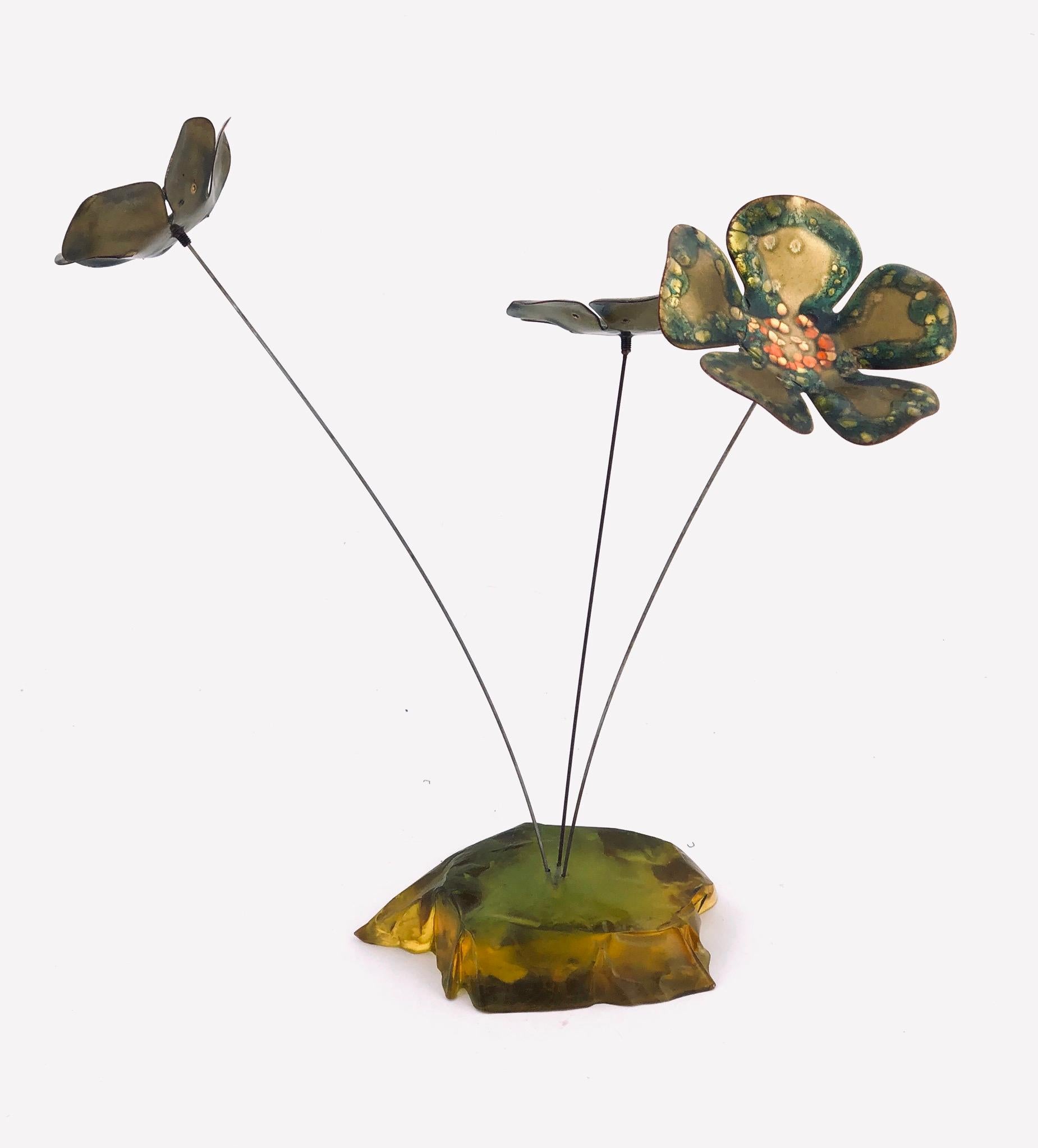 Mid-Century Modern Whimsical Copper on Enamel Flowers Sculpture in the Style of Curtis Jere