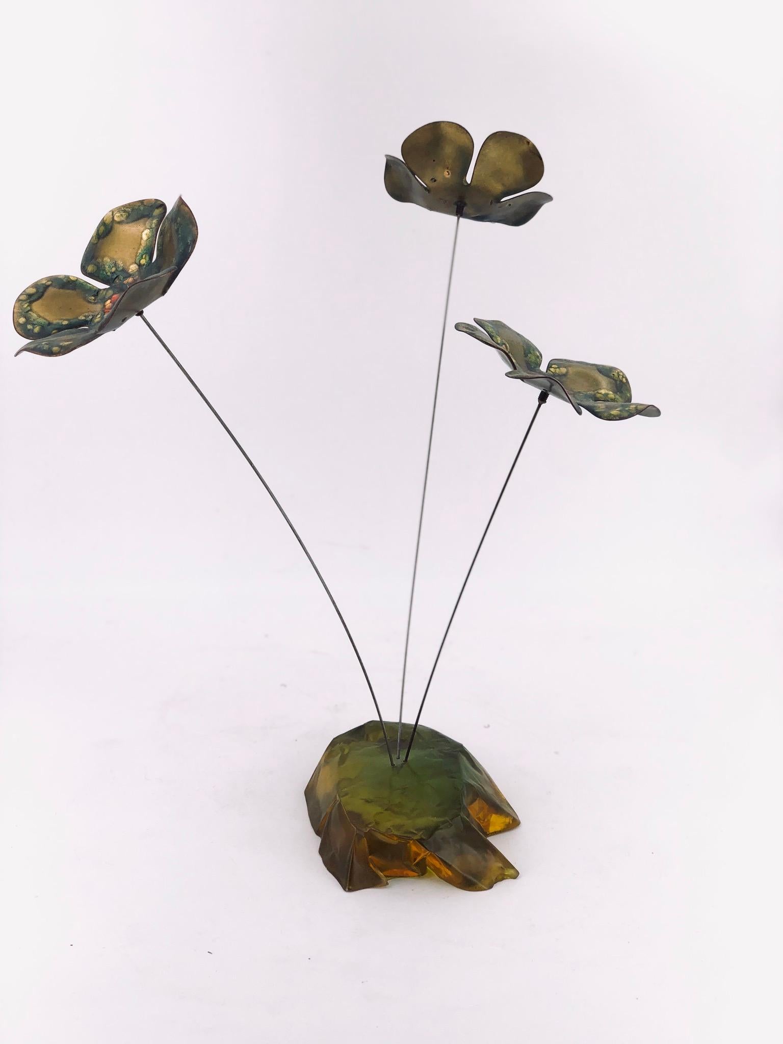 American Whimsical Copper on Enamel Flowers Sculpture in the Style of Curtis Jere