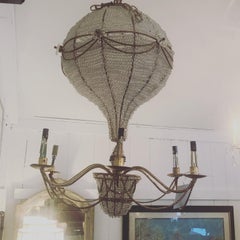 Whimsical Crystal & Brass Hot Air Balloon Vintage Chandelier